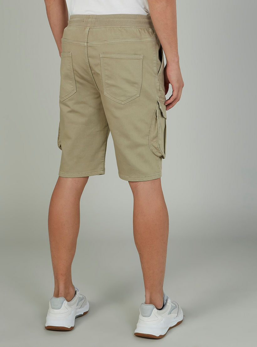 Plain Mid Waist Cargo Shorts with Drawstring Waistband-men-clothing-bottoms-shorts-image-4