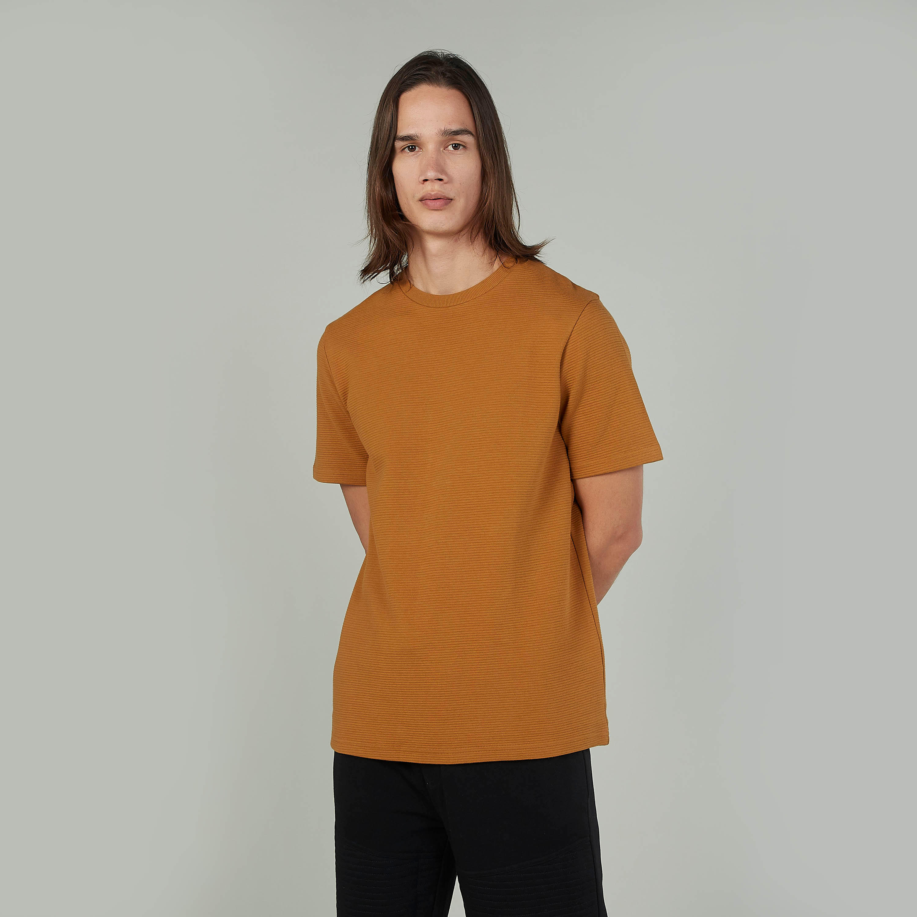 Textured T-shirt with Crew Neck and Short Sleeves-men-clothing-tshirtsandpolos-tshirts-image-1