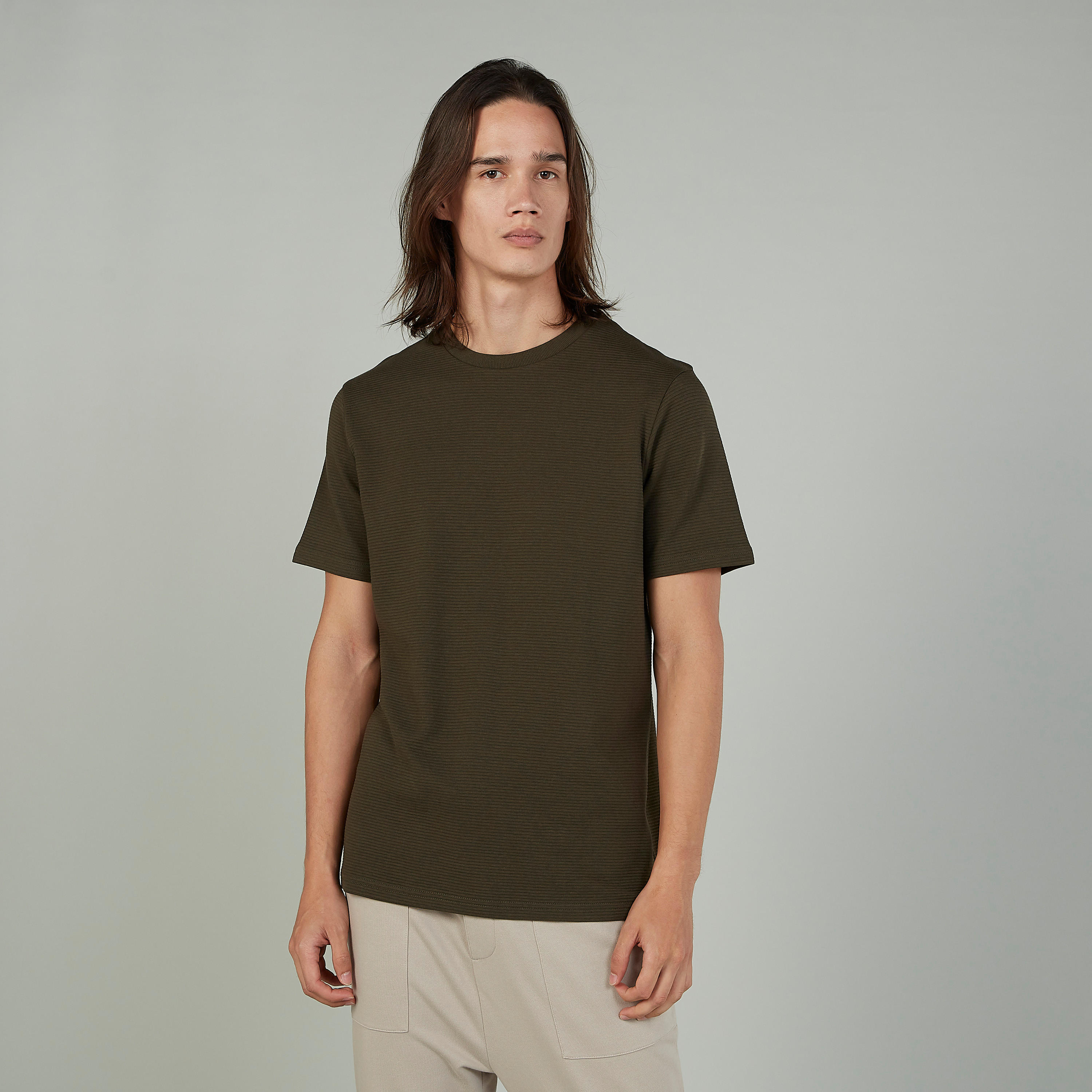 Textured T-shirt with Crew Neck and Short Sleeves-men-clothing-tshirtsandpolos-tshirts-image-1