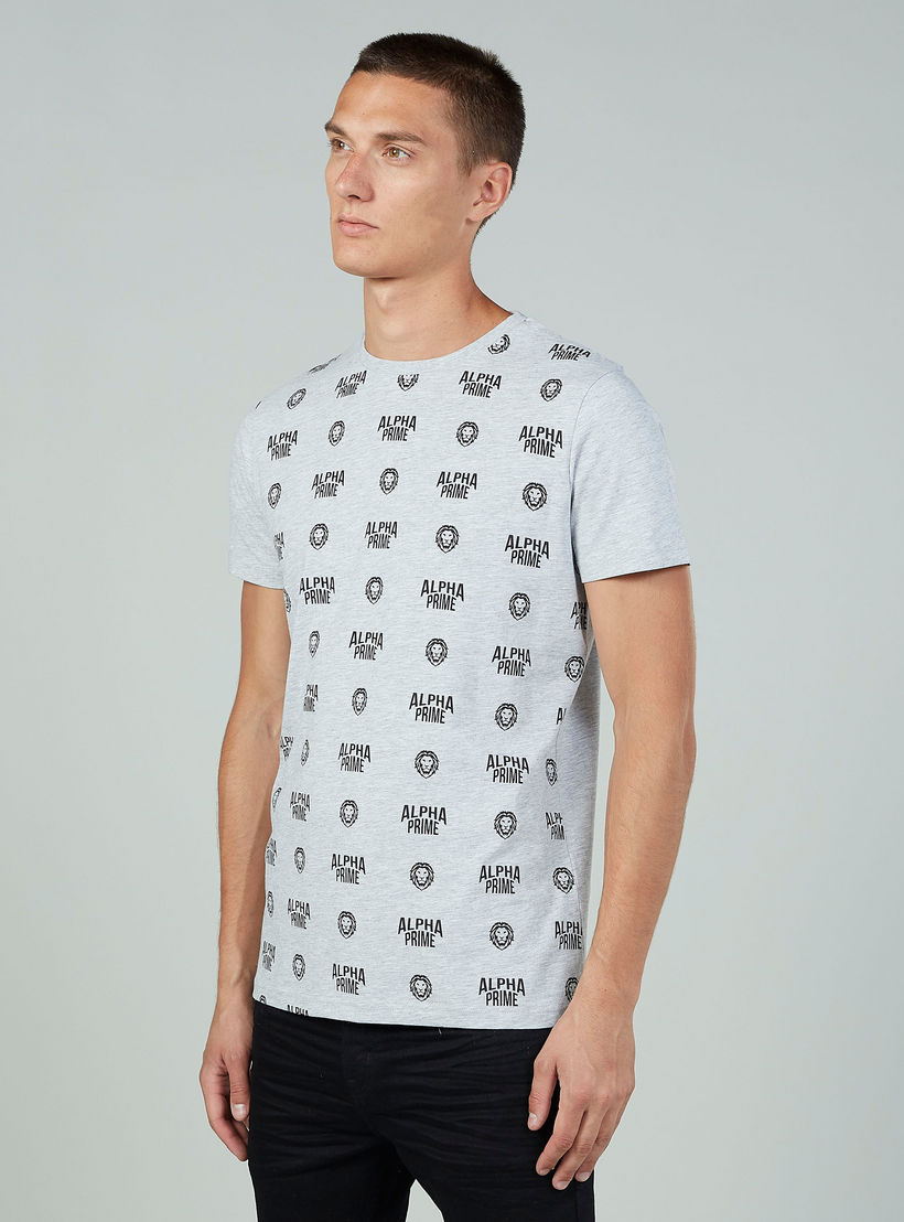 Sustainable Slim Fit Printed Crew Neck T-shirt with Short Sleeves-men-clothing-tshirtsandpolos-tshirts-image-1