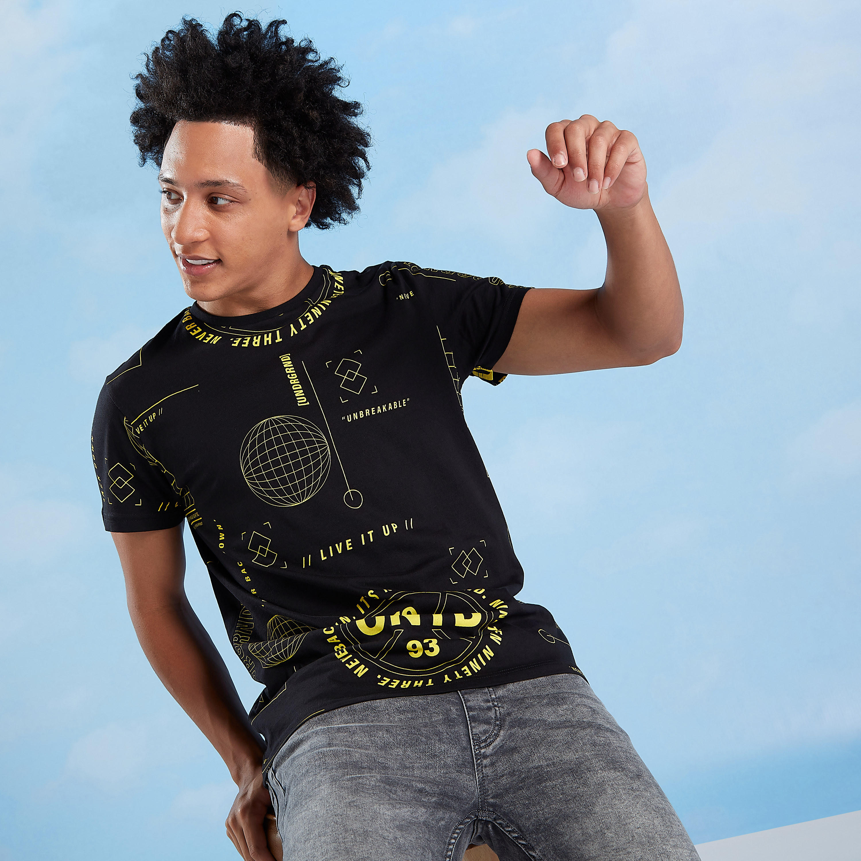 Sustainable Slim Fit Printed Crew Neck T-shirt with Short Sleeves-men-clothing-tshirtsandpolos-tshirts-image-1