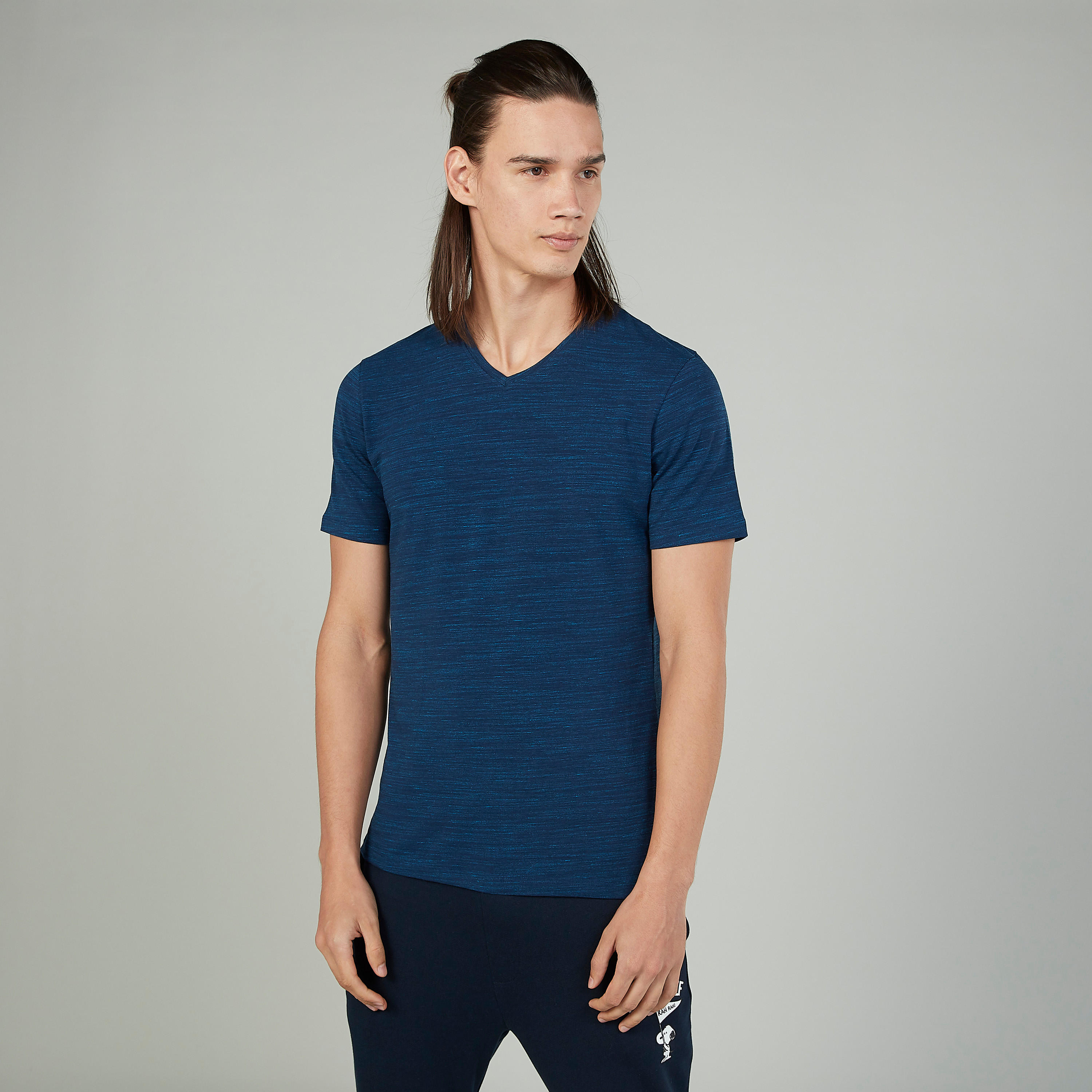 Textured T-shirt with V-neck and Short Sleeves-men-clothing-tshirtsandpolos-tshirts-image-1