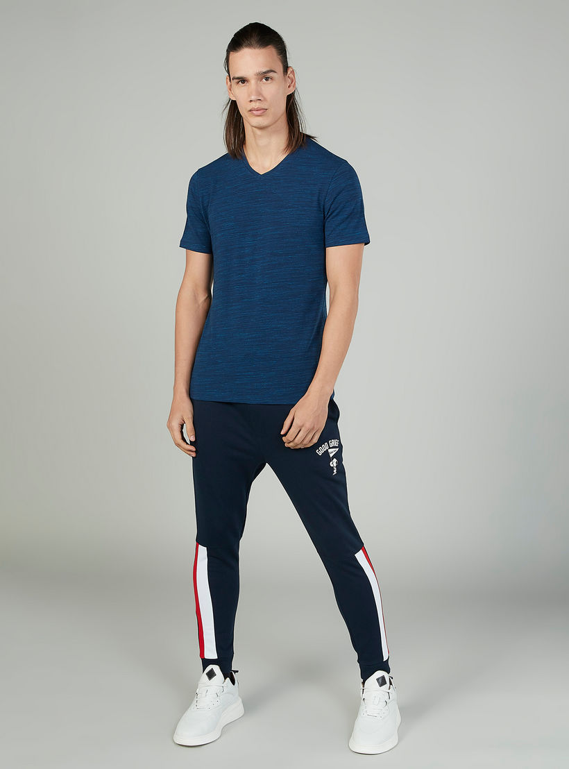 Textured T-shirt with V-neck and Short Sleeves-men-clothing-tshirtsandpolos-tshirts-image-2