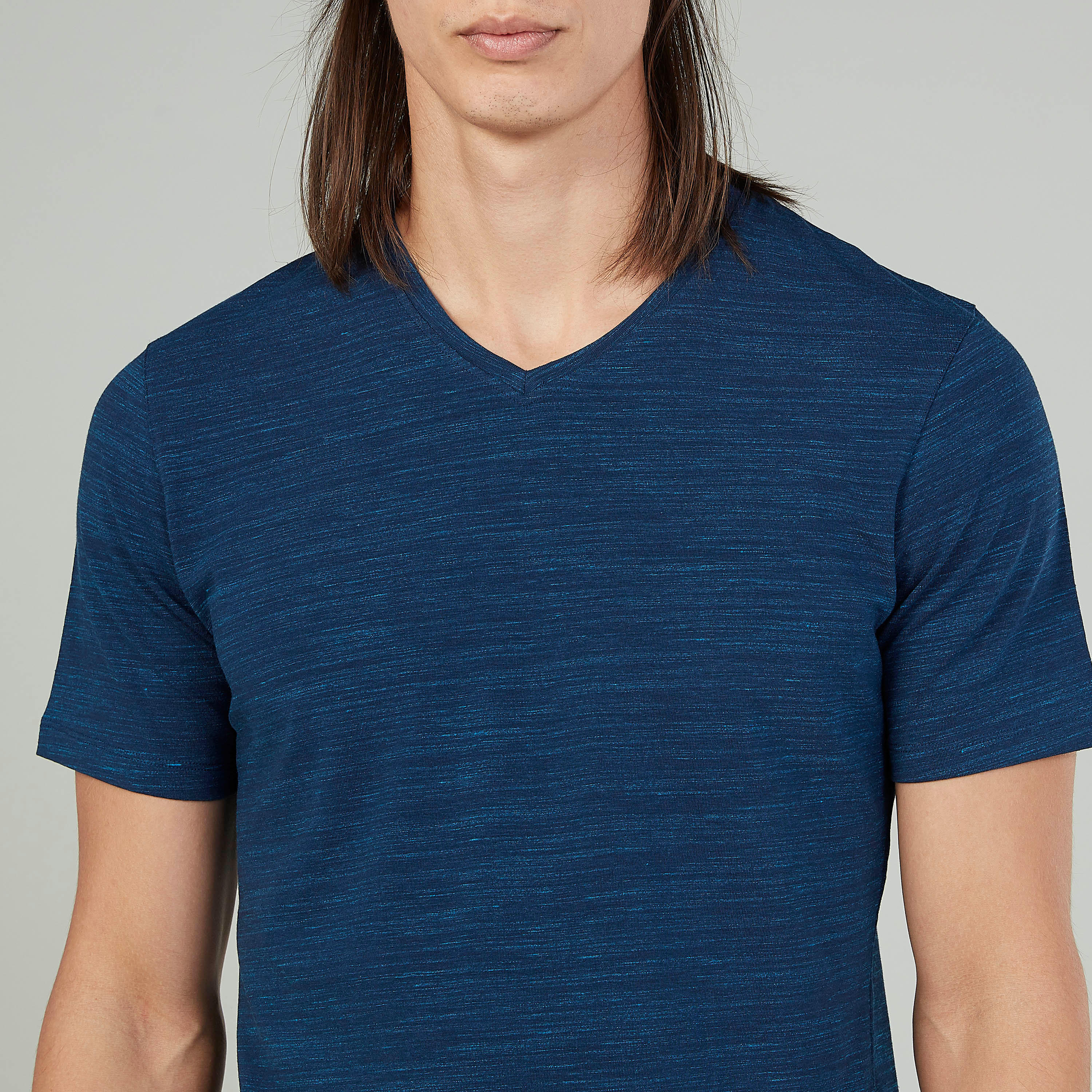 Textured T-shirt with V-neck and Short Sleeves-men-clothing-tshirtsandpolos-tshirts-image-3