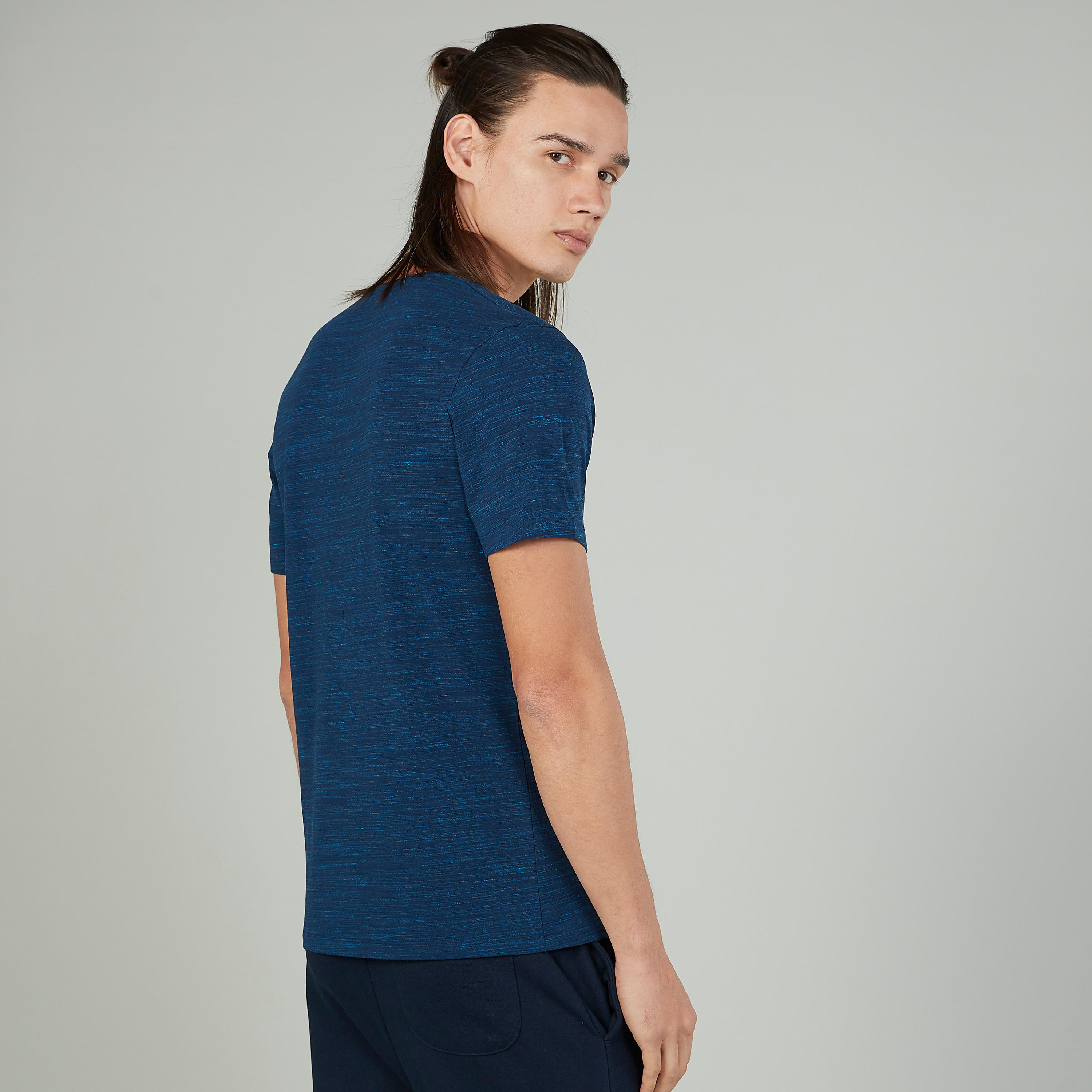 Textured T-shirt with V-neck and Short Sleeves-men-clothing-tshirtsandpolos-tshirts-image-4