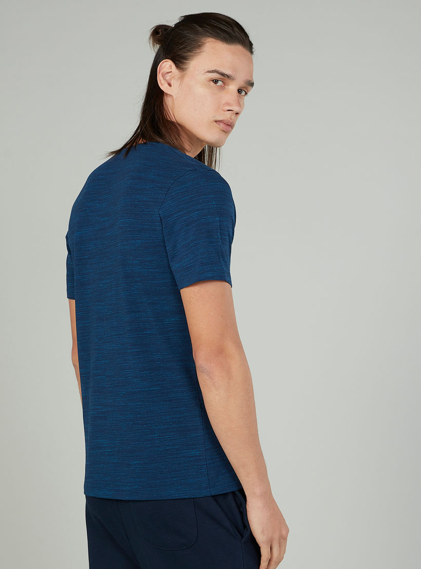 Textured T-shirt with V-neck and Short Sleeves-men-clothing-tshirtsandpolos-tshirts-image-4