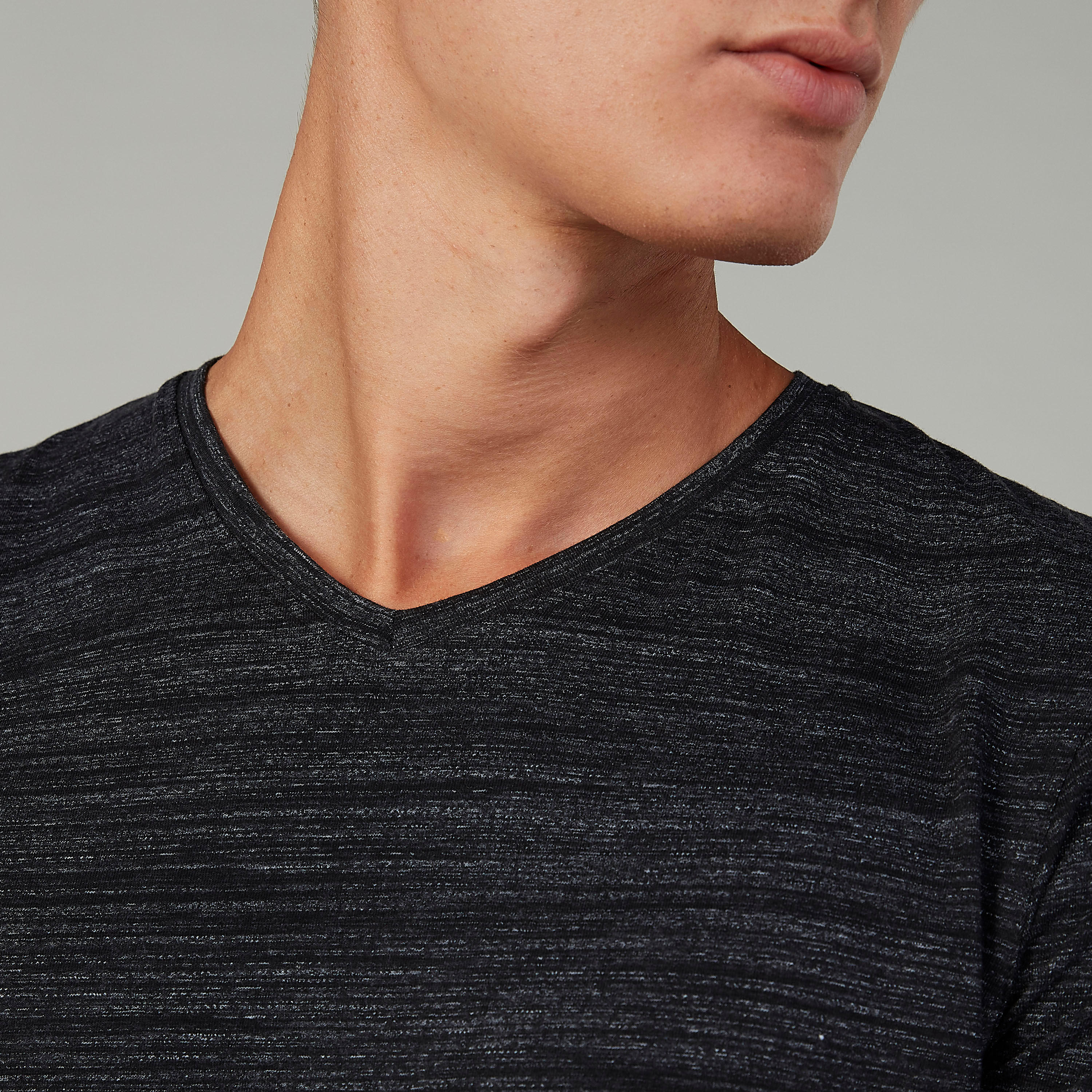 Textured T-shirt with V-neck and Short Sleeves-men-clothing-tshirtsandpolos-tshirts-image-3