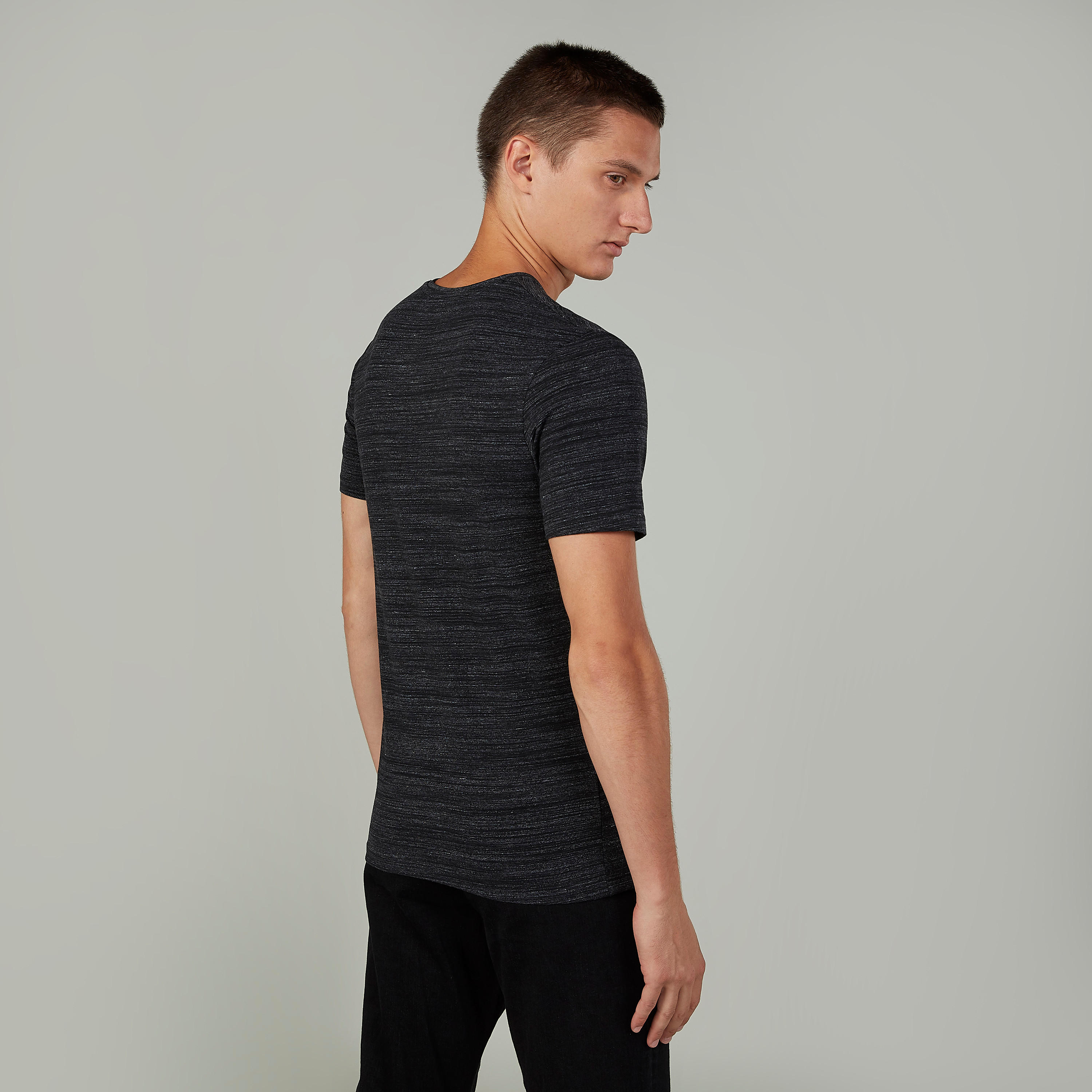 Textured T-shirt with V-neck and Short Sleeves-men-clothing-tshirtsandpolos-tshirts-image-4