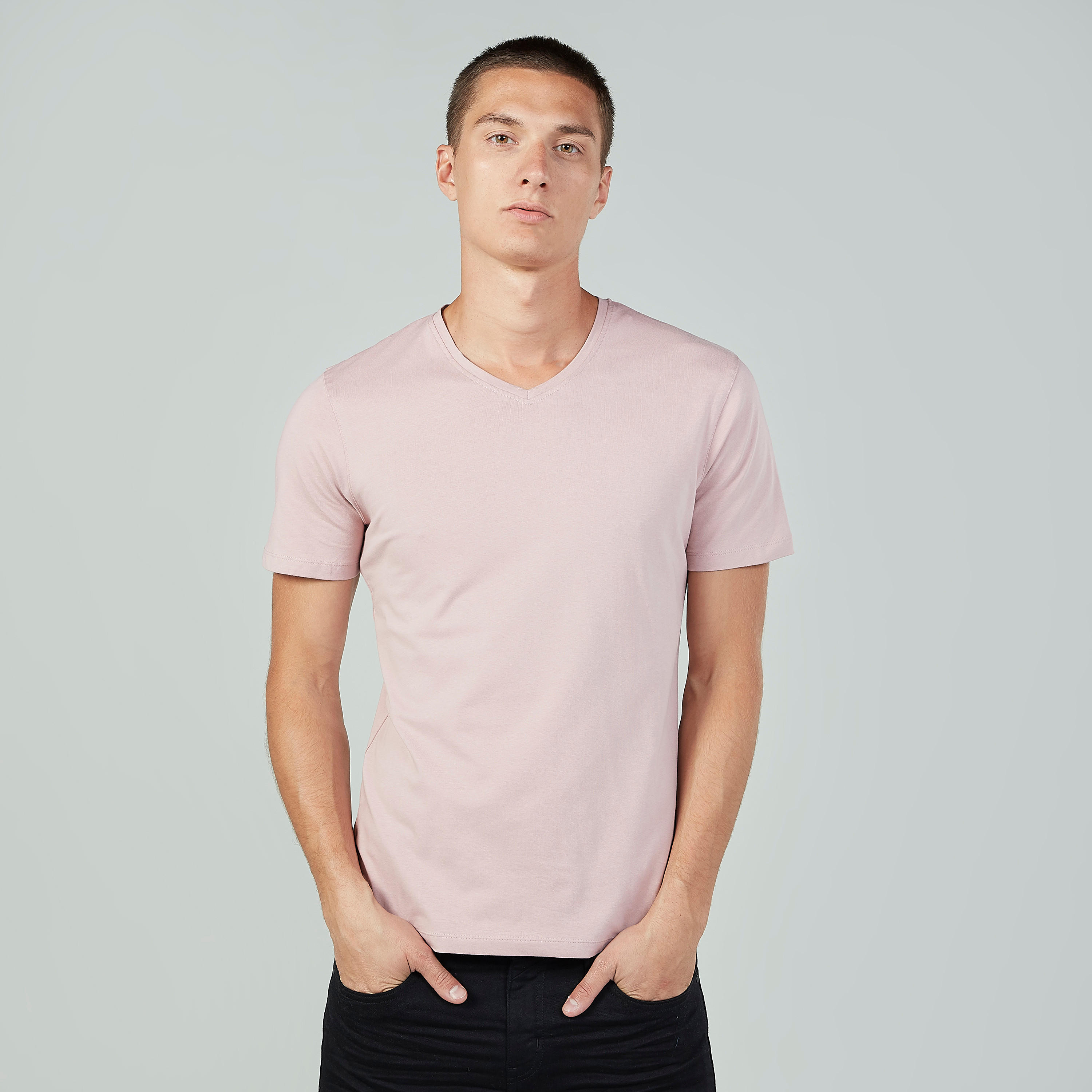 تيشيرت سادة بياقة V وأكمام قصيرة-men-clothing-tshirtsandpolos-tshirts-image-1