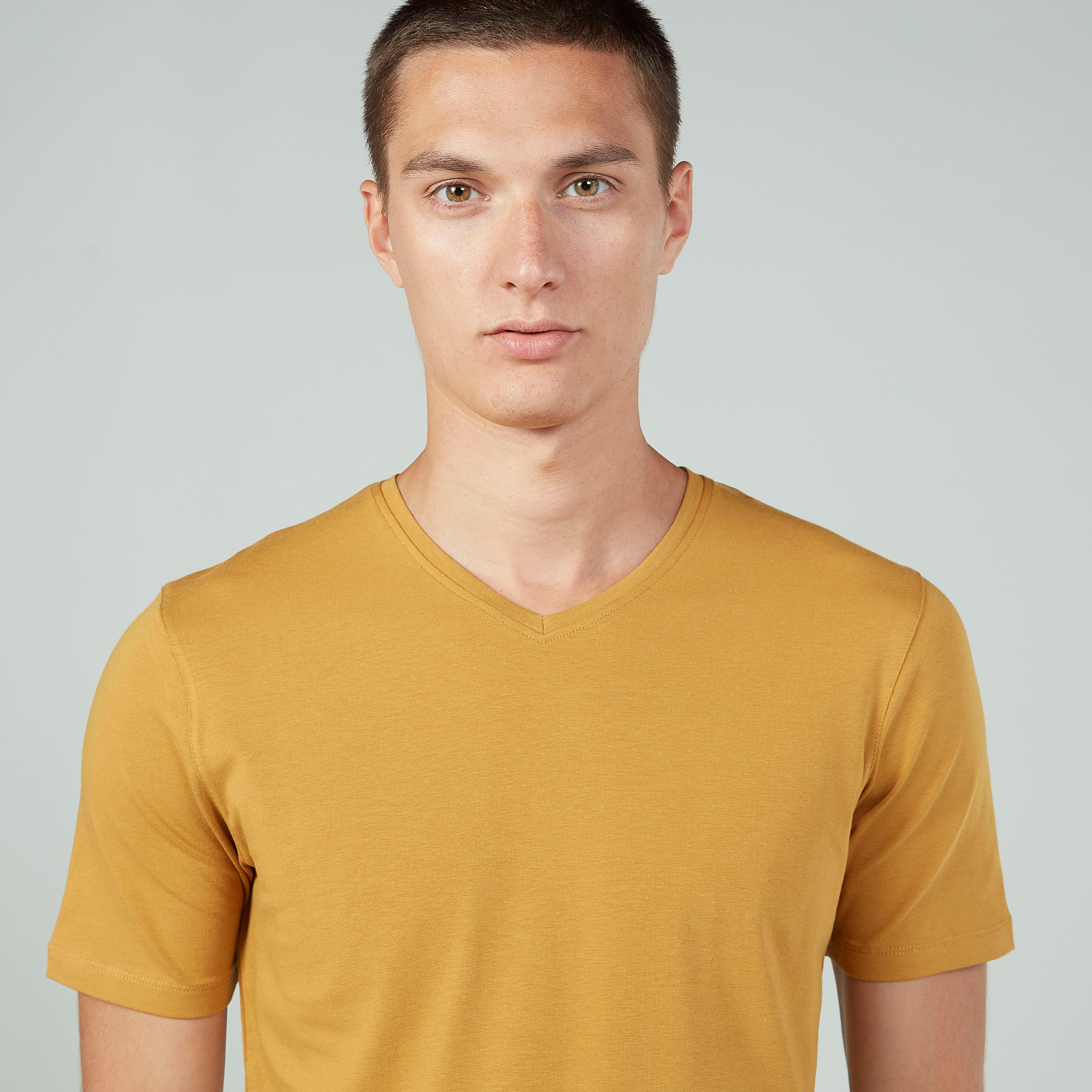 Plain T-shirt with V-neck and Short Sleeves-men-clothing-tshirtsandpolos-tshirts-image-3