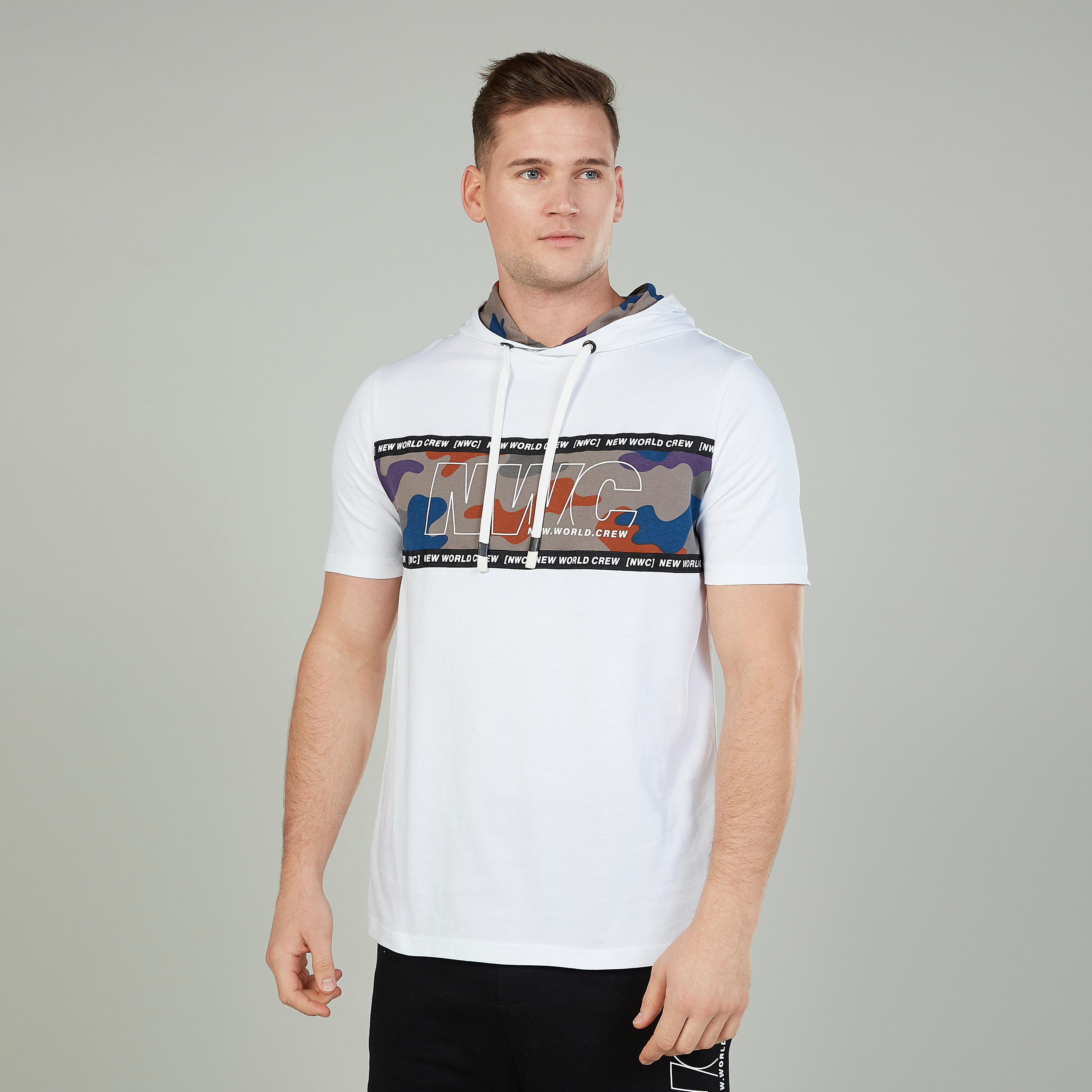 Printed T-shirt with Short Sleeves and Hood-men-clothing-tshirtsandpolos-tshirts-image-1