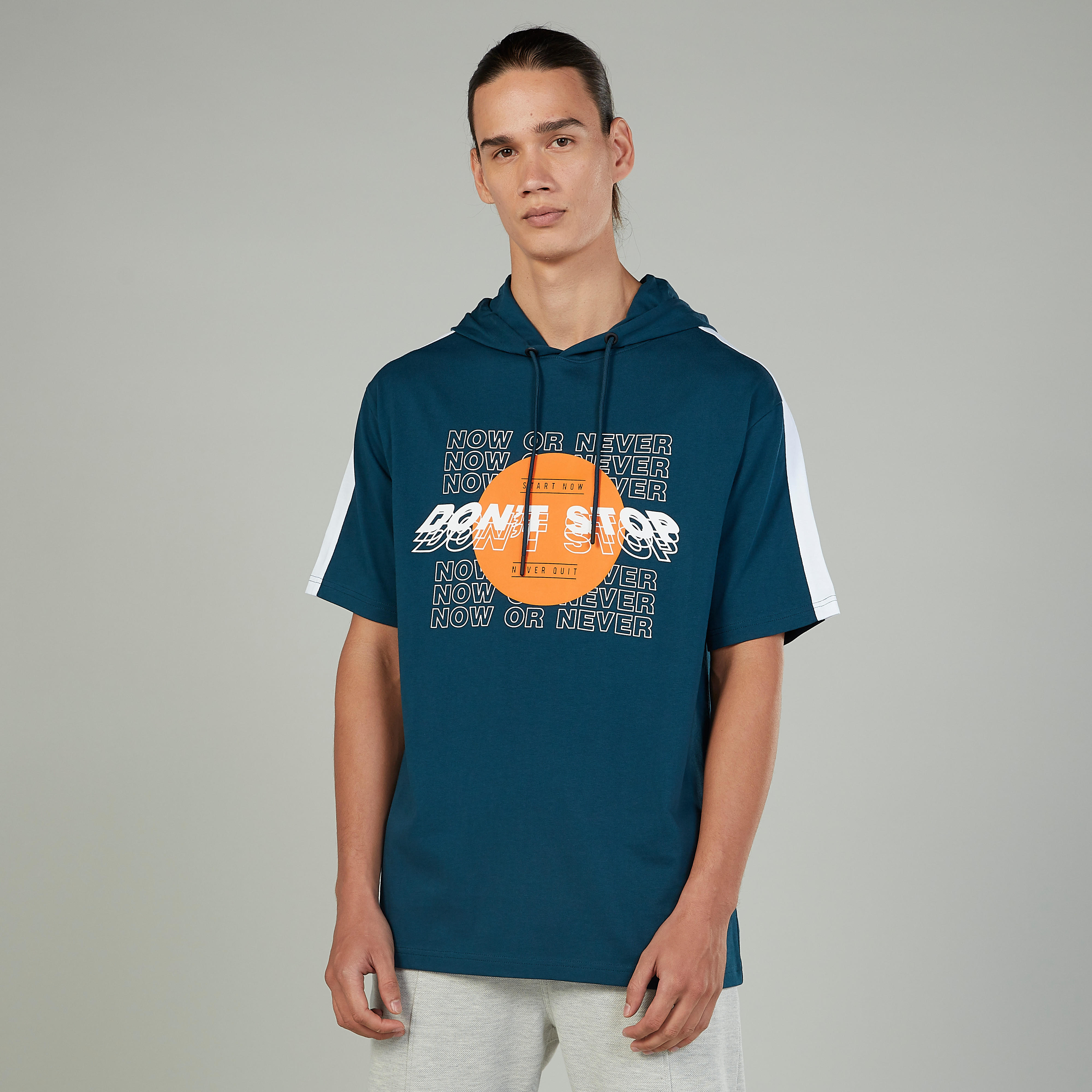 Printed T-shirt with Short Sleeves and Hood-men-clothing-tshirtsandpolos-tshirts-image-1