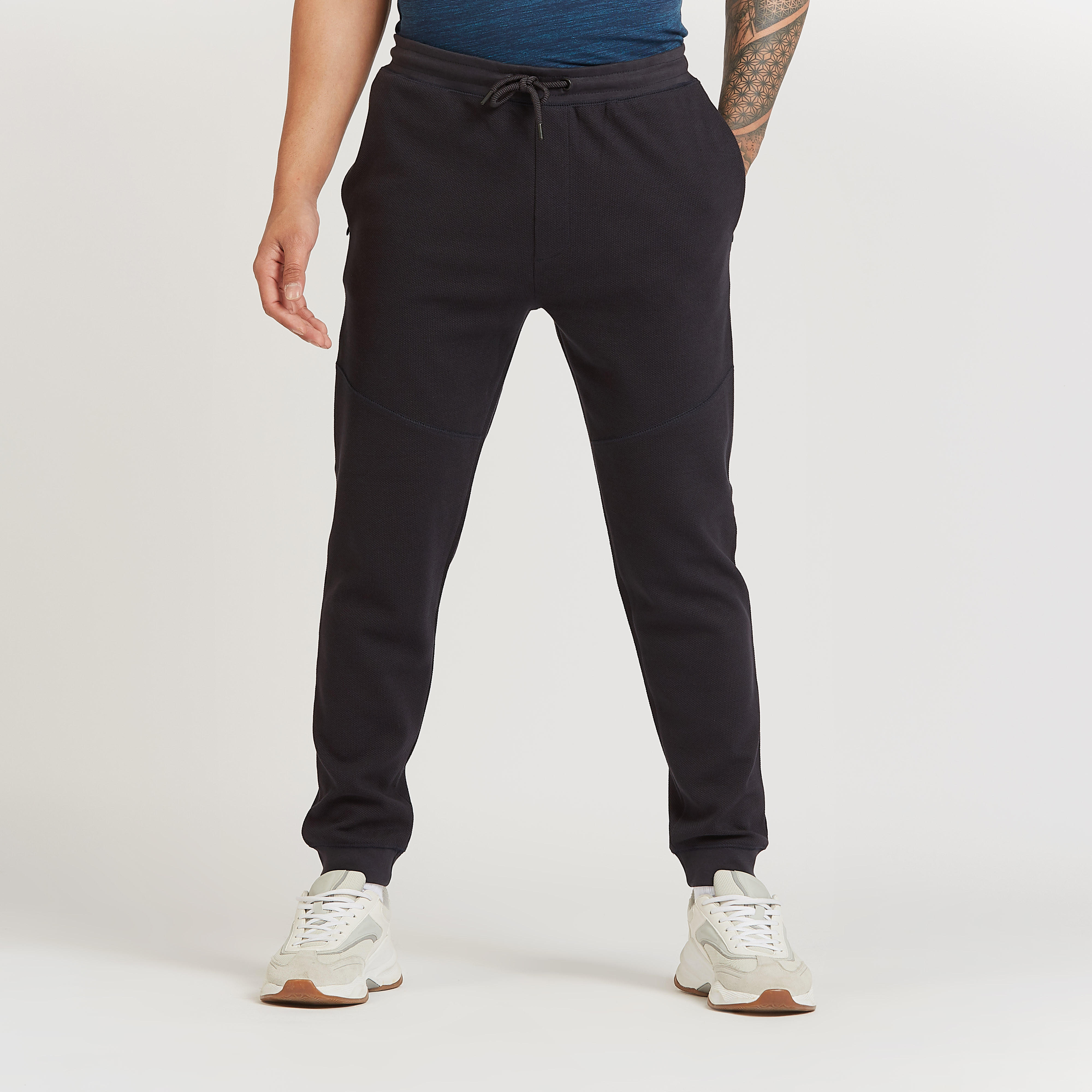 بنطلون رياضي سكيني سادة بخصر متوسط الارتفاع وجيوب-men-clothing-bottoms-joggers-image-1