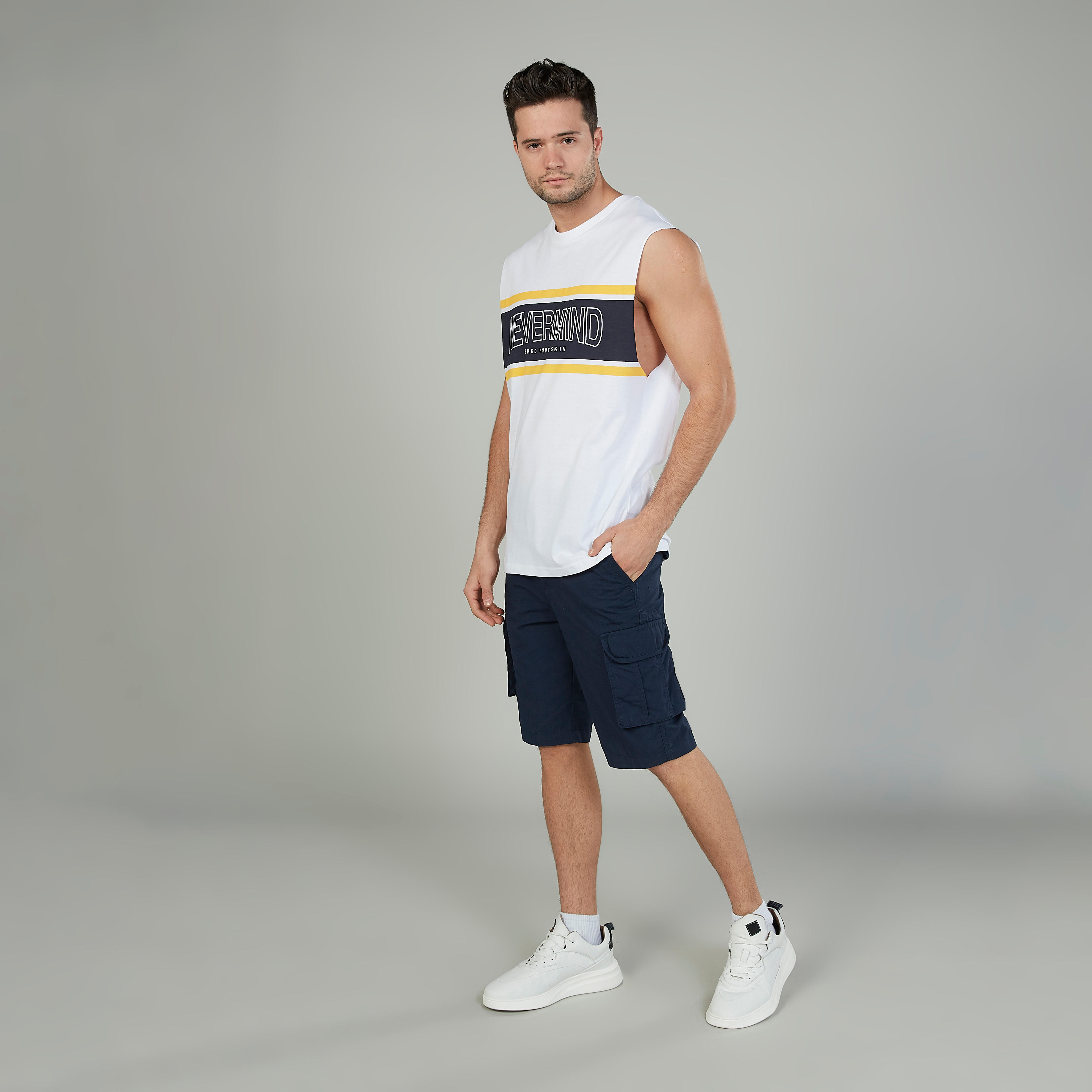 Typographic Print Sleeveless T-shirt with Round Neck-men-clothing-tshirtsandpolos-tshirts-image-2