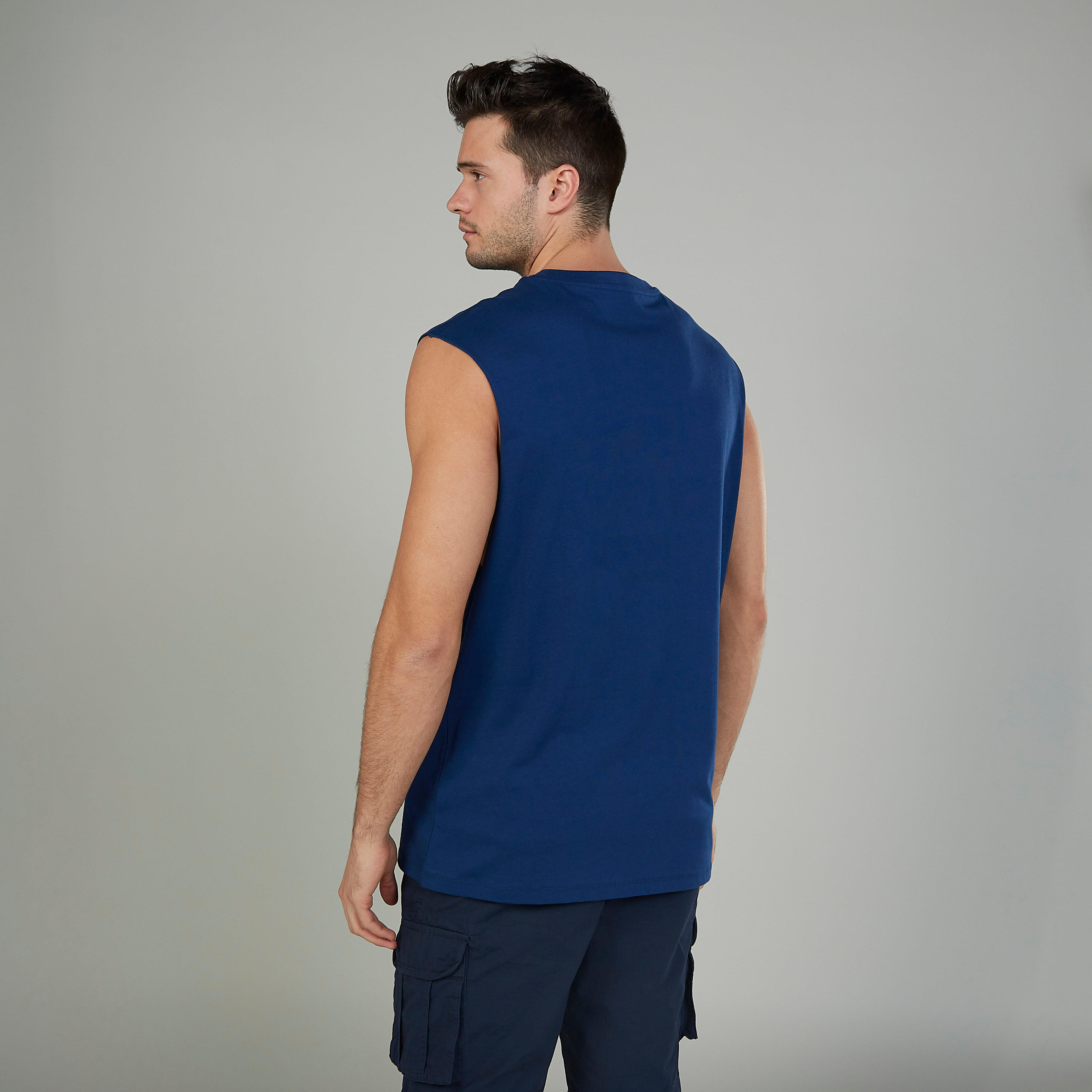 Typographic Print Sleeveless T-shirt with Crew Neck-men-clothing-tshirtsandpolos-tshirts-image-4