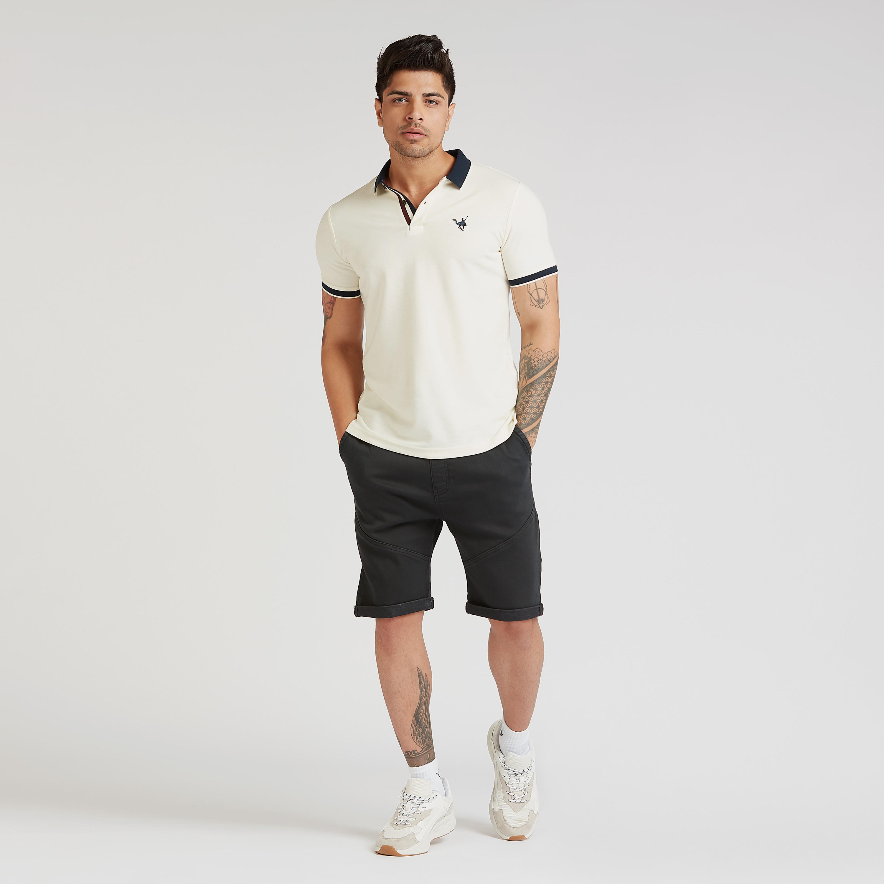 Solid Mid-Rise Denim Shorts with Pockets and Drawstring Closure-men-clothing-bottoms-shorts-image-2