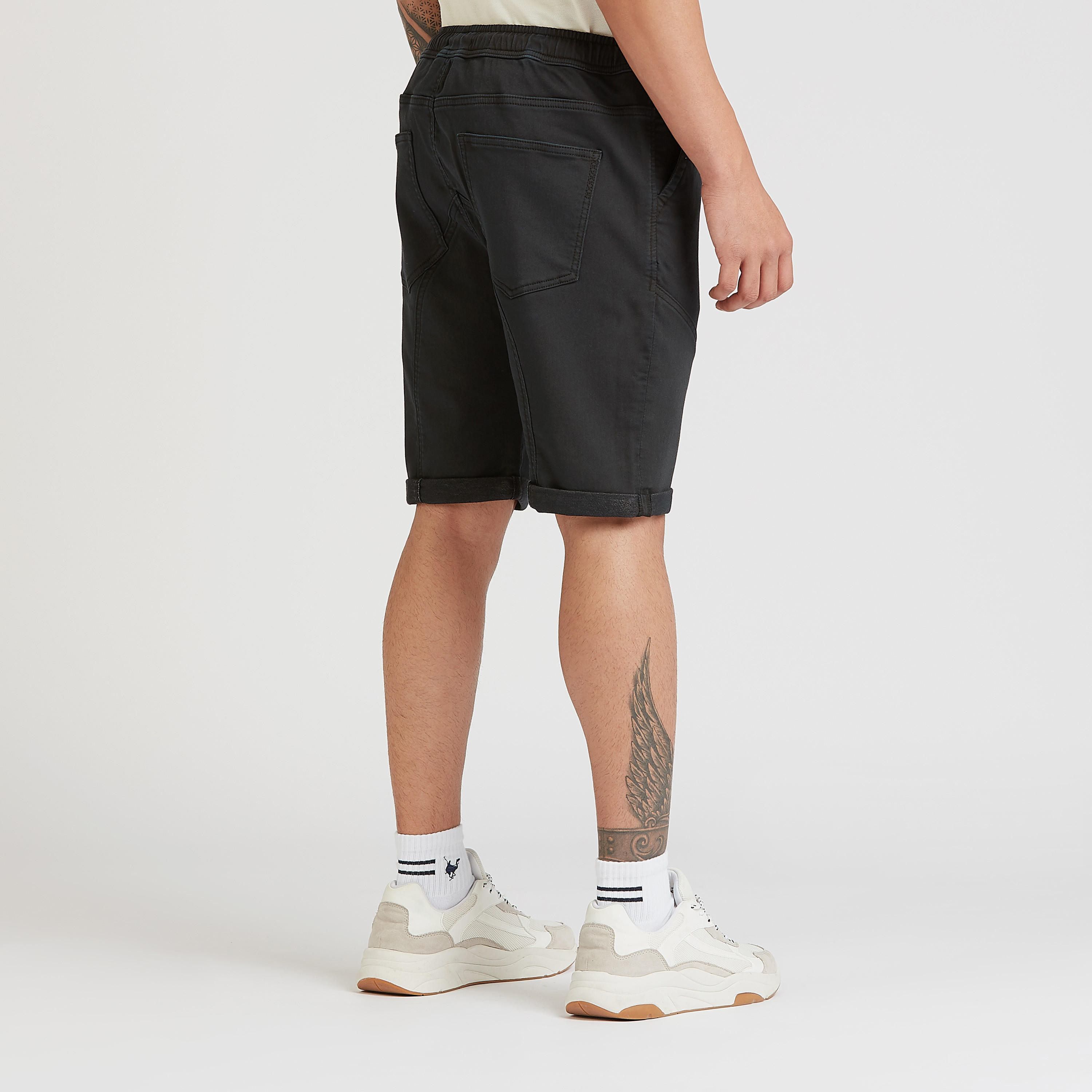 Solid Mid-Rise Denim Shorts with Pockets and Drawstring Closure-men-clothing-bottoms-shorts-image-4