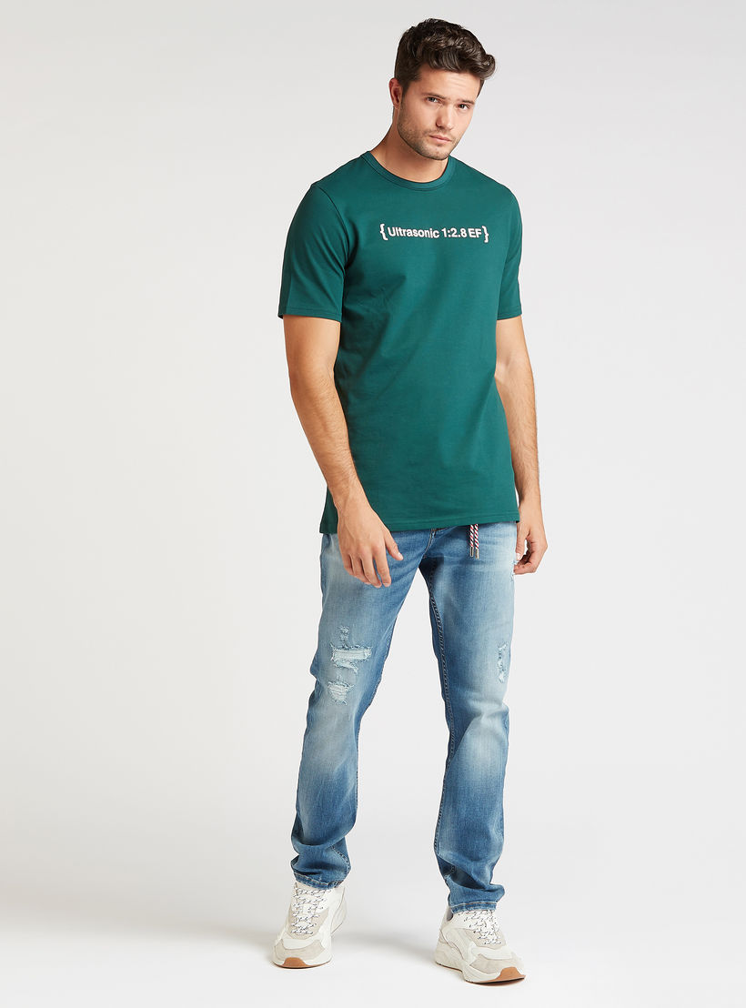 Typographic Print T-shirt with Crew Neck and Short Sleeves-men-clothing-tshirtsandpolos-tshirts-image-2