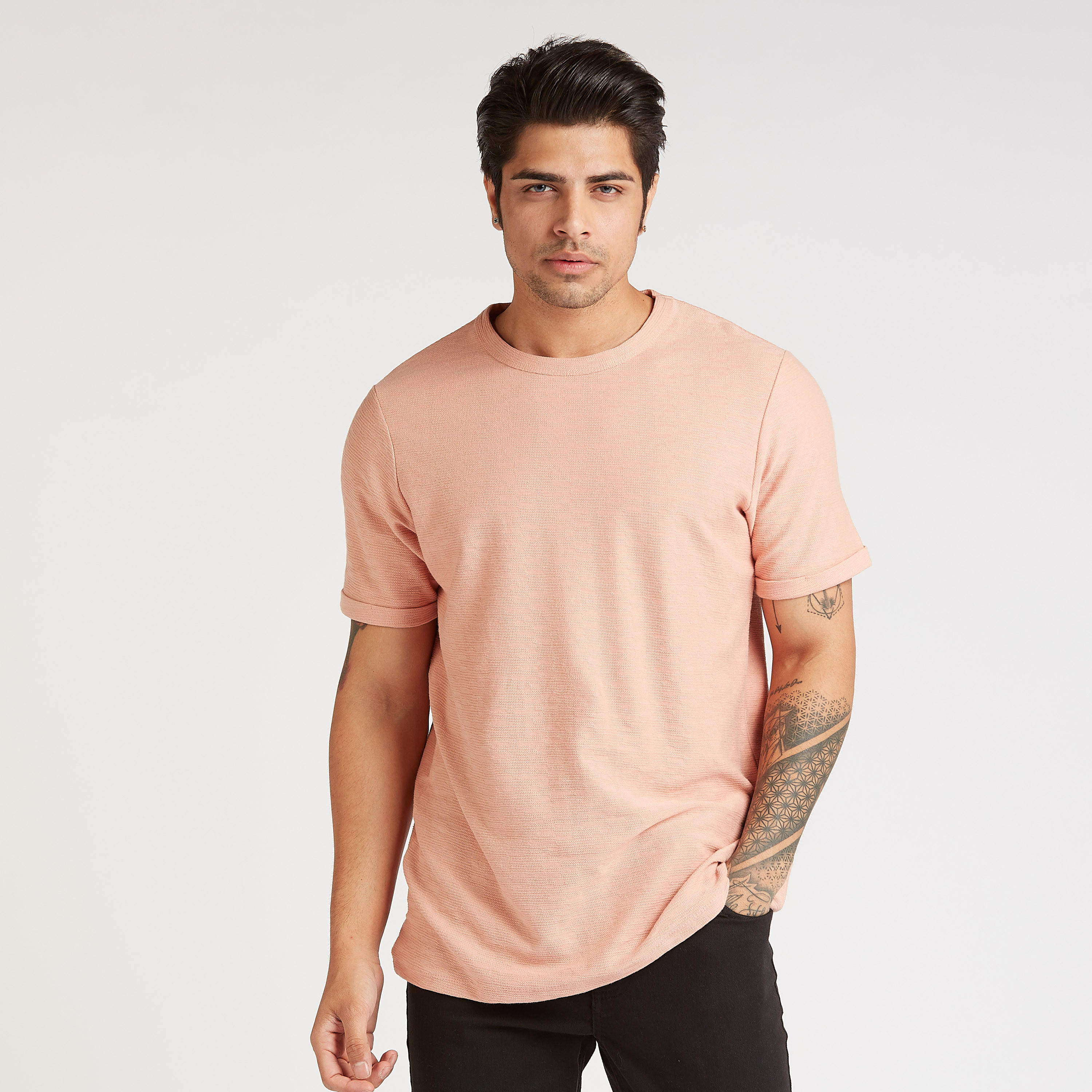 Solid T-shirt with Crew Neck and Short Sleeves-men-clothing-tshirtsandpolos-tshirts-image-1