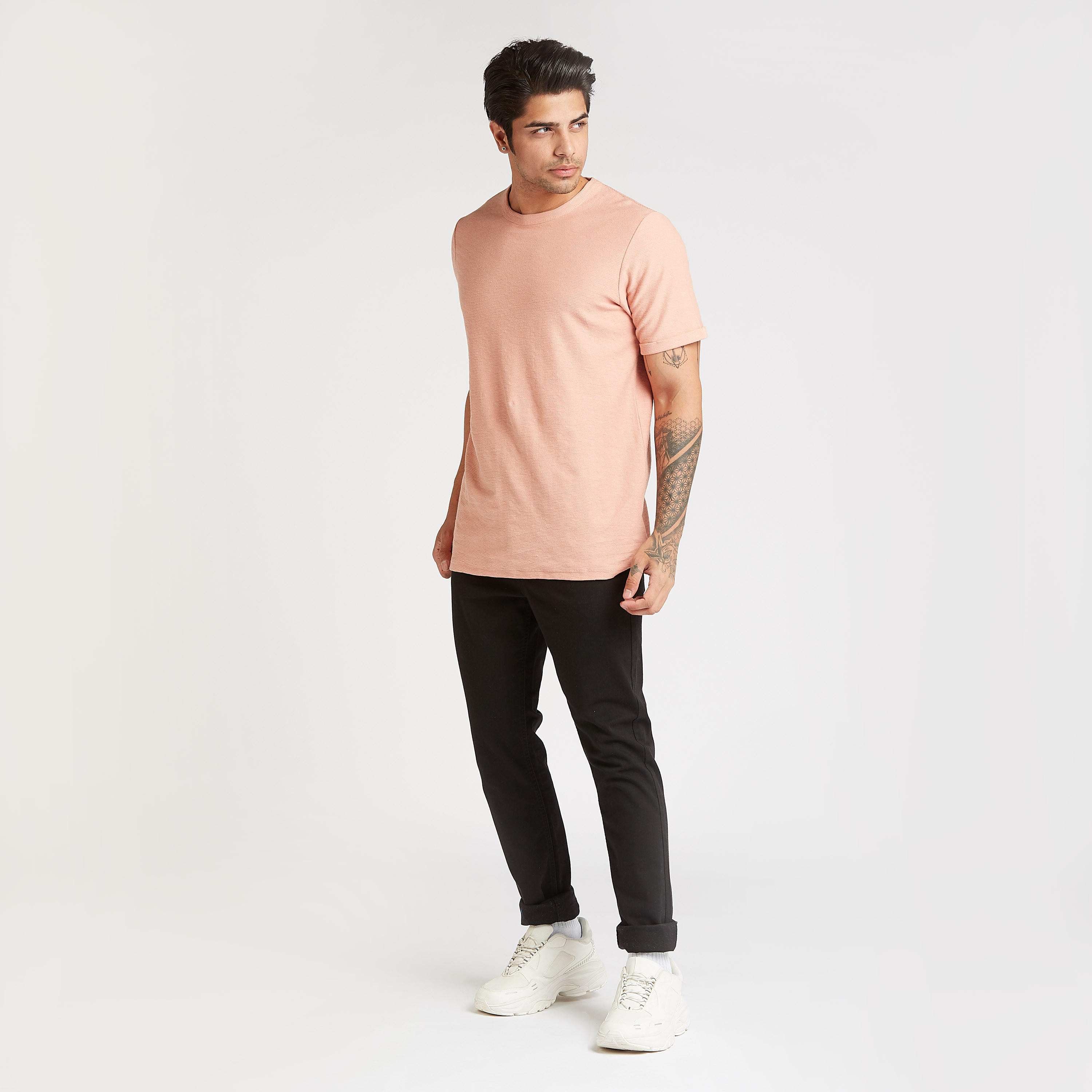 Solid T-shirt with Crew Neck and Short Sleeves-men-clothing-tshirtsandpolos-tshirts-image-2