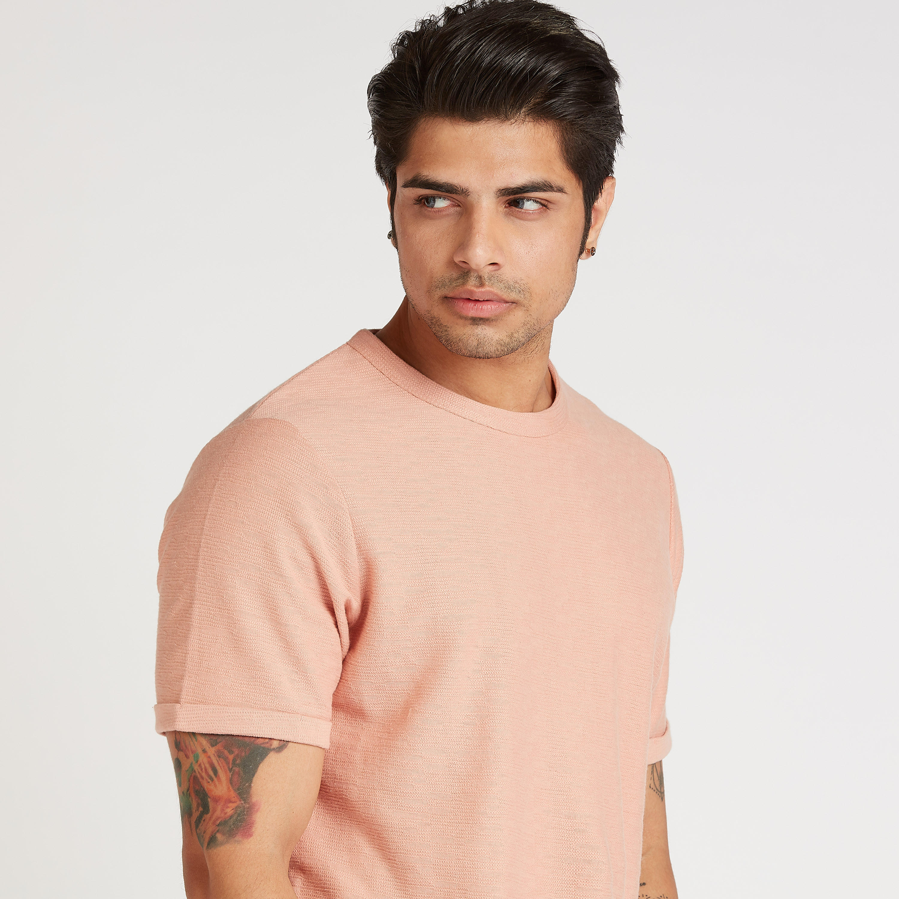 Solid T-shirt with Crew Neck and Short Sleeves-men-clothing-tshirtsandpolos-tshirts-image-3