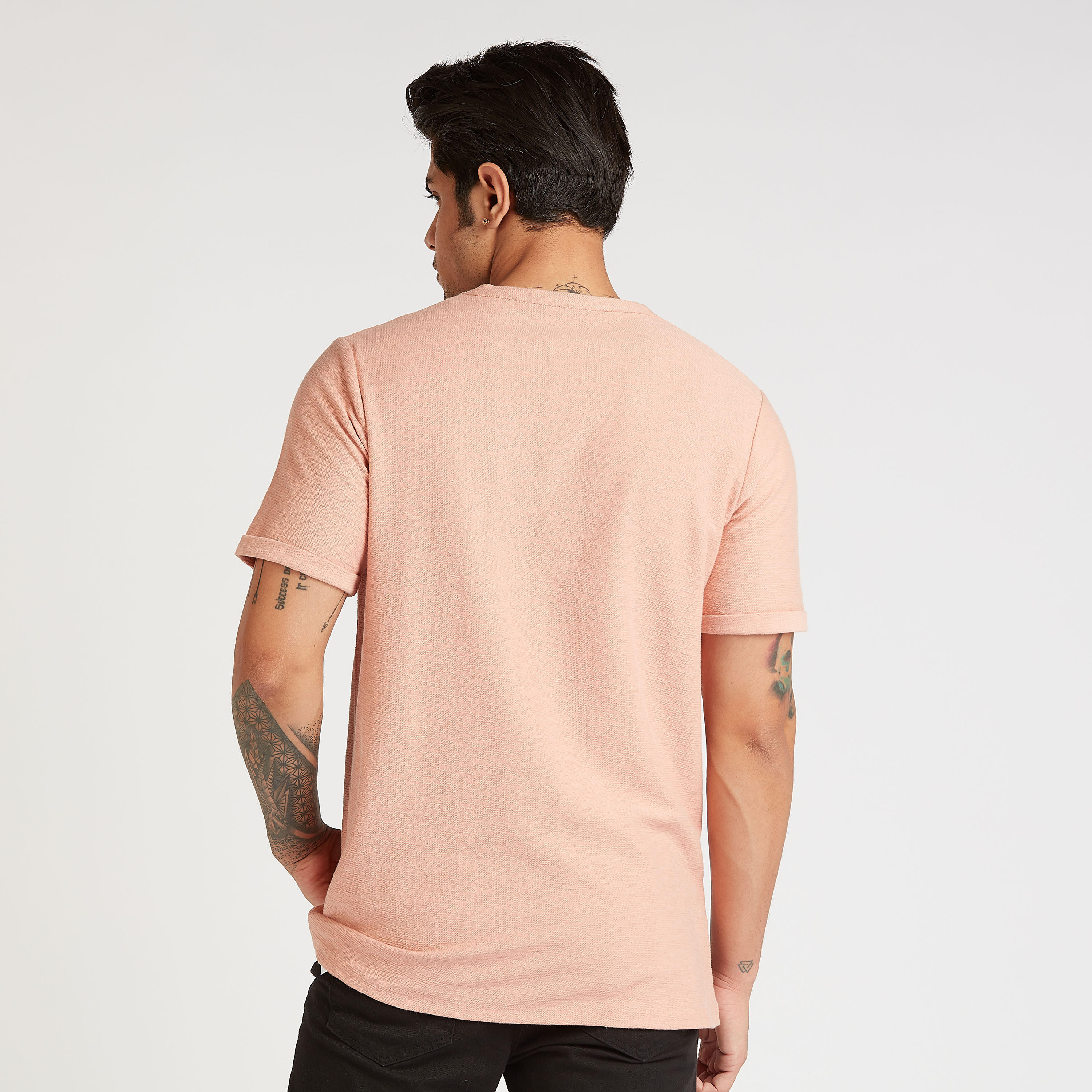 Solid T-shirt with Crew Neck and Short Sleeves-men-clothing-tshirtsandpolos-tshirts-image-4