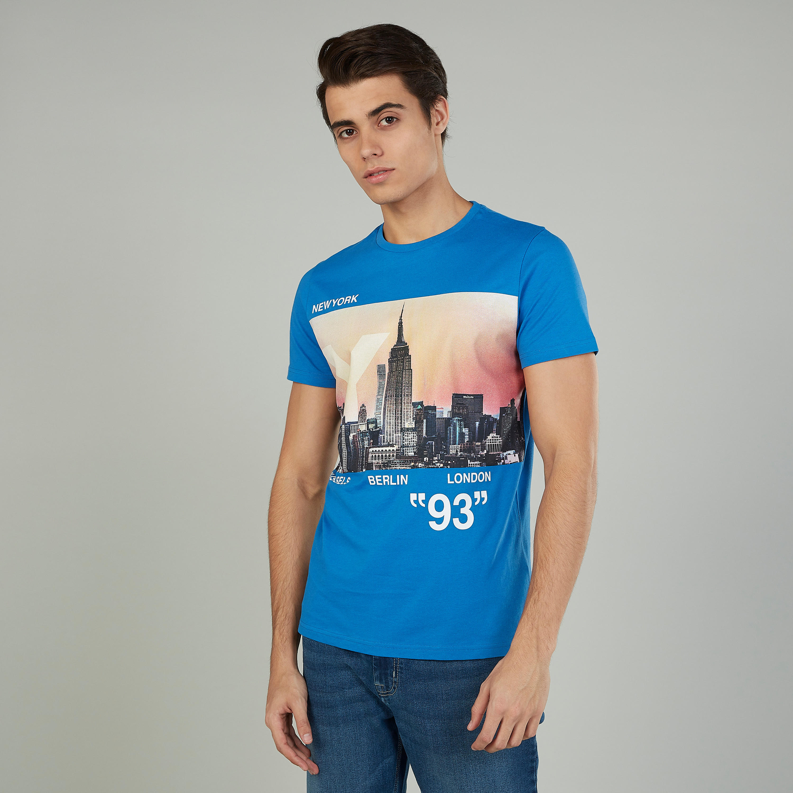 Printed T-shirt with Round Neck and Short Sleeves-men-clothing-tshirtsandpolos-tshirts-image-1