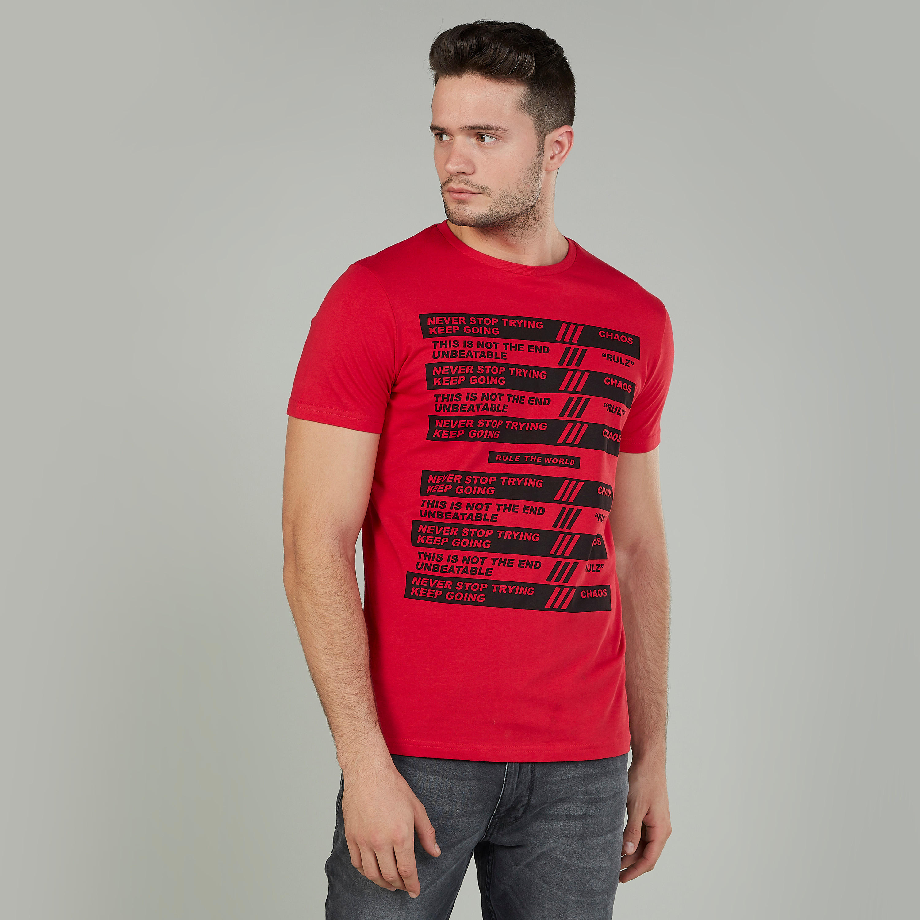 Printed T-shirt with Round Neck and Short Sleeves-men-clothing-tshirtsandpolos-tshirts-image-1