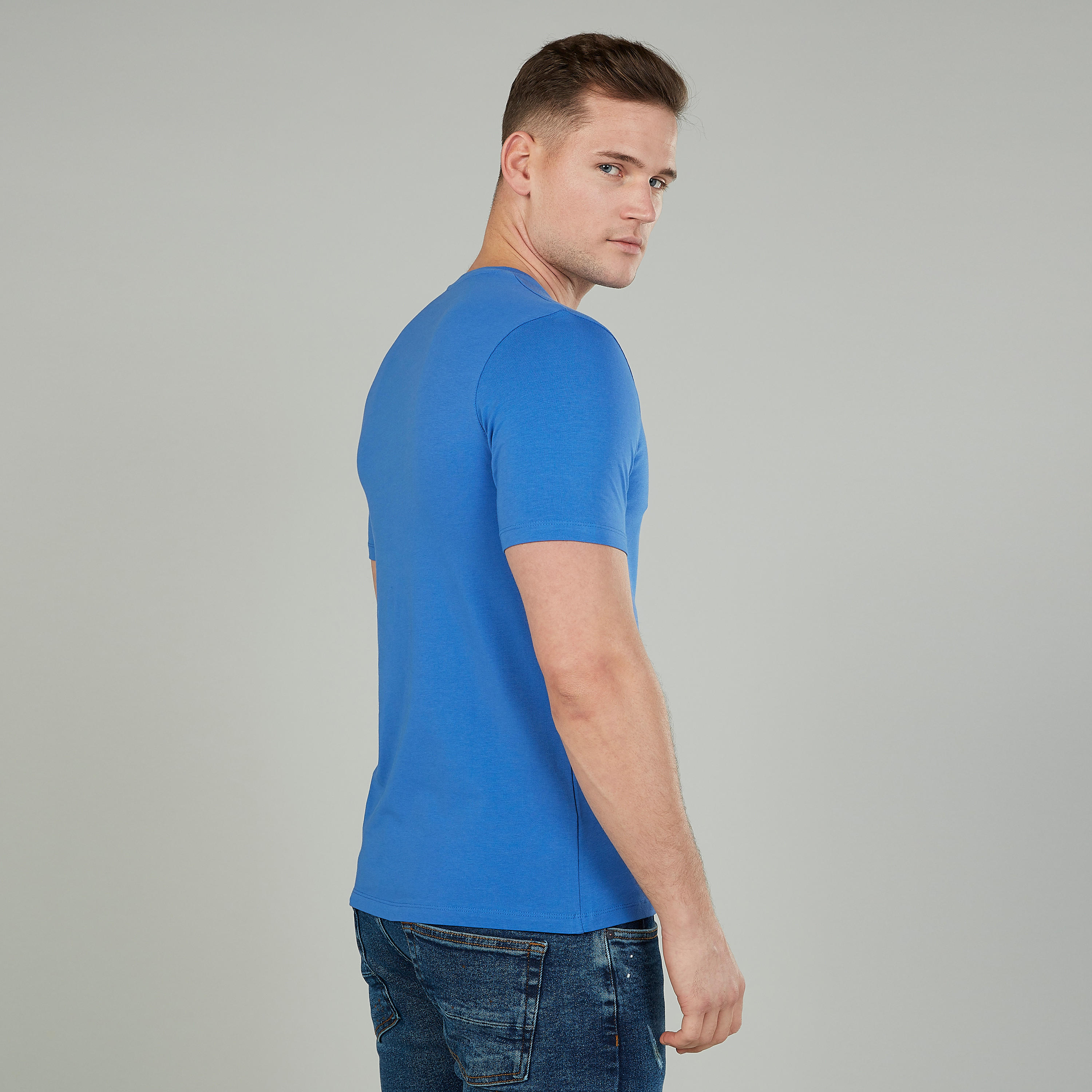 Textured T-shirt with V-neck and Short Sleeves-men-clothing-tshirtsandpolos-tshirts-image-4