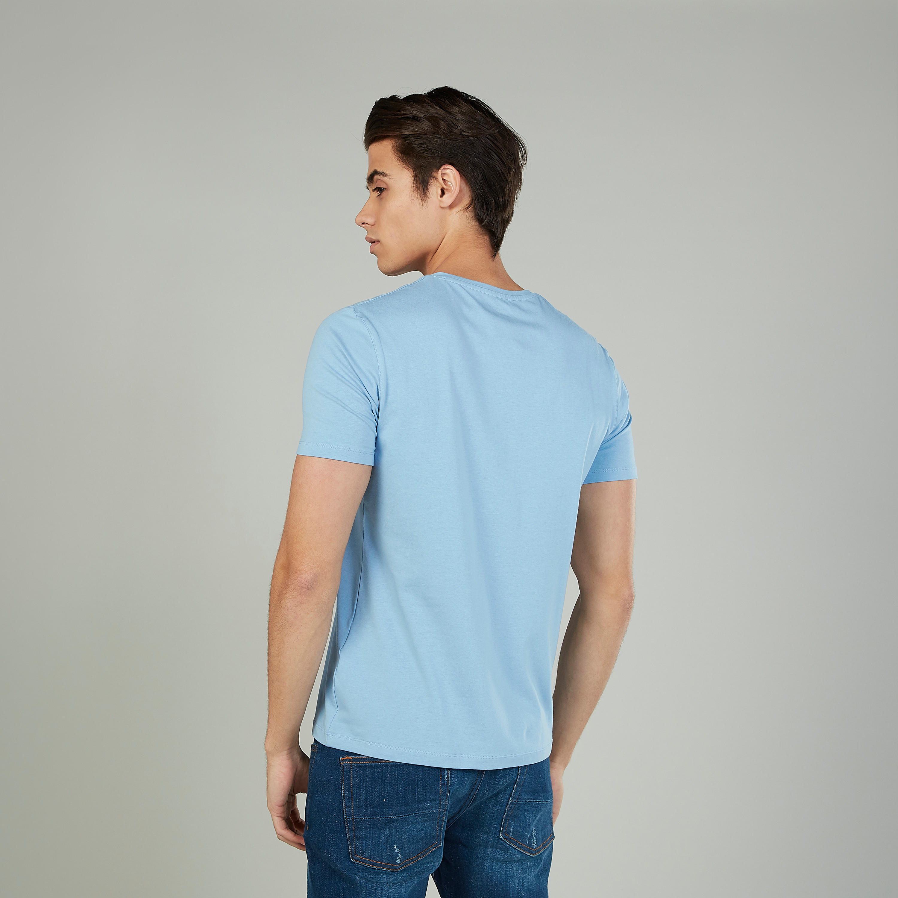 Plain T-shirt with V-neck and Short Sleeves-men-clothing-tshirtsandpolos-tshirts-image-4