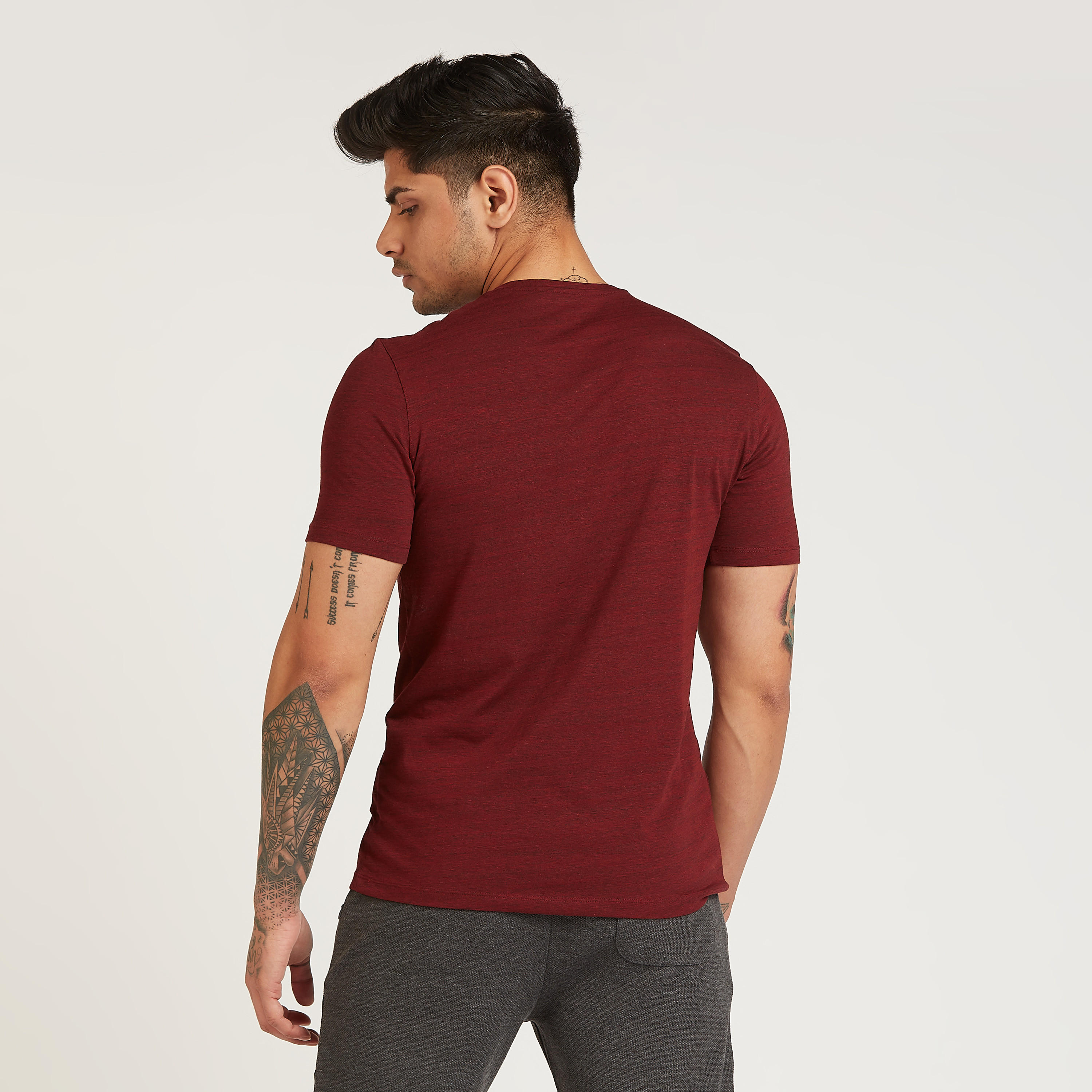 Melange Printed T-shirt with V-neck and Short Sleeves-men-clothing-tshirtsandpolos-tshirts-image-1