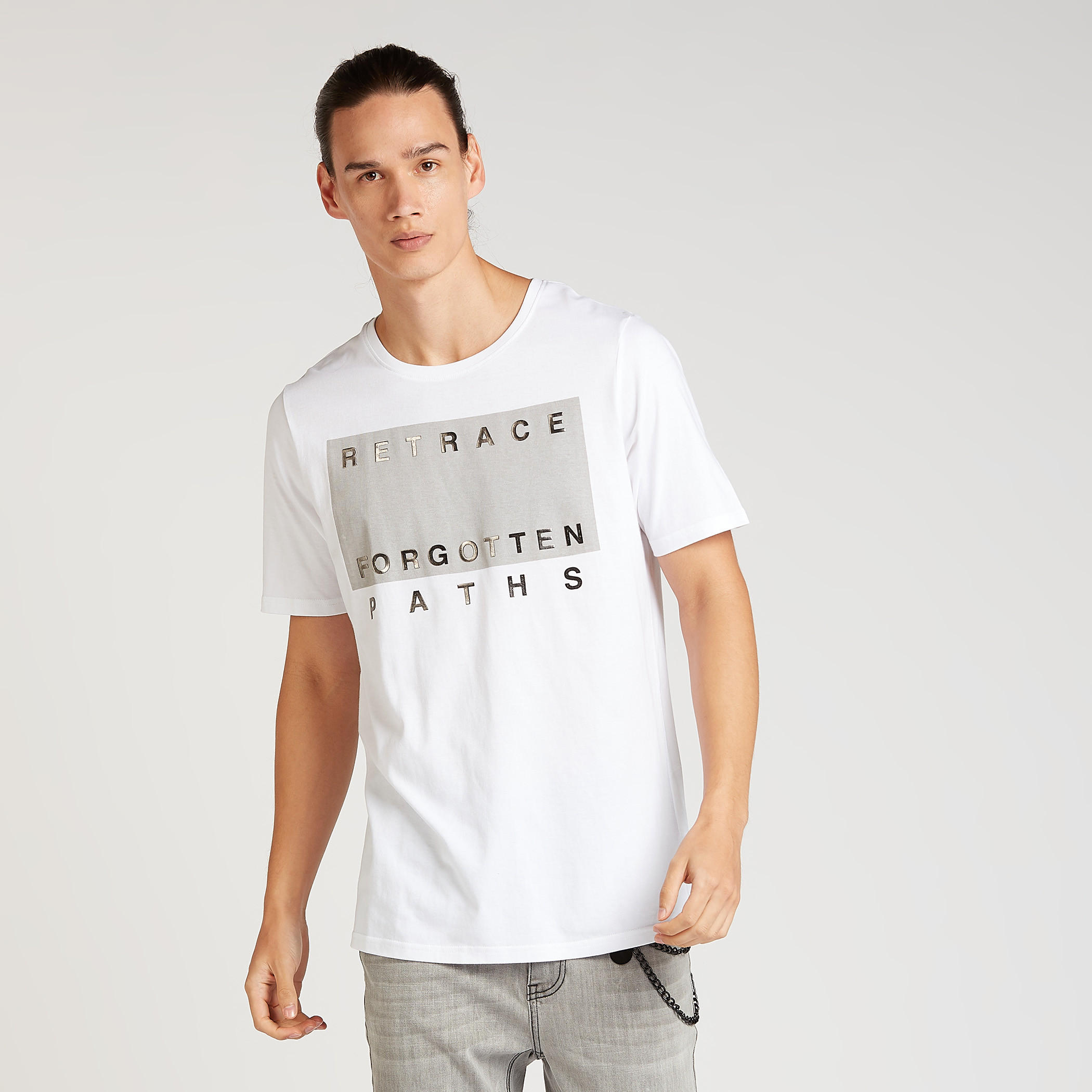 Foil Print T-shirt with Crew Neck and Short Sleeves-men-clothing-tshirtsandpolos-tshirts-image-1
