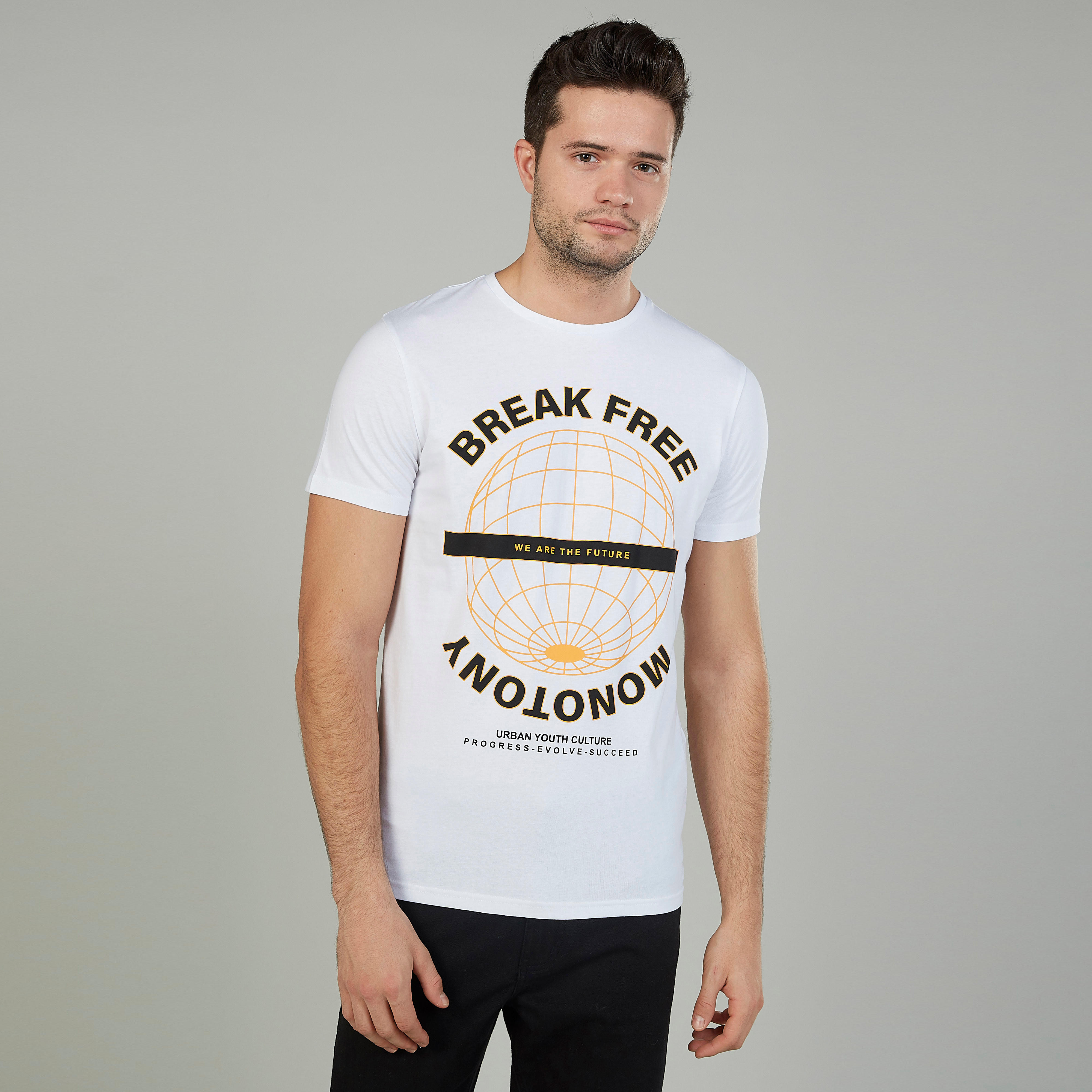 Typographic Print T-shirt with Crew Neck and Short Sleeves-men-clothing-tshirtsandpolos-tshirts-image-1