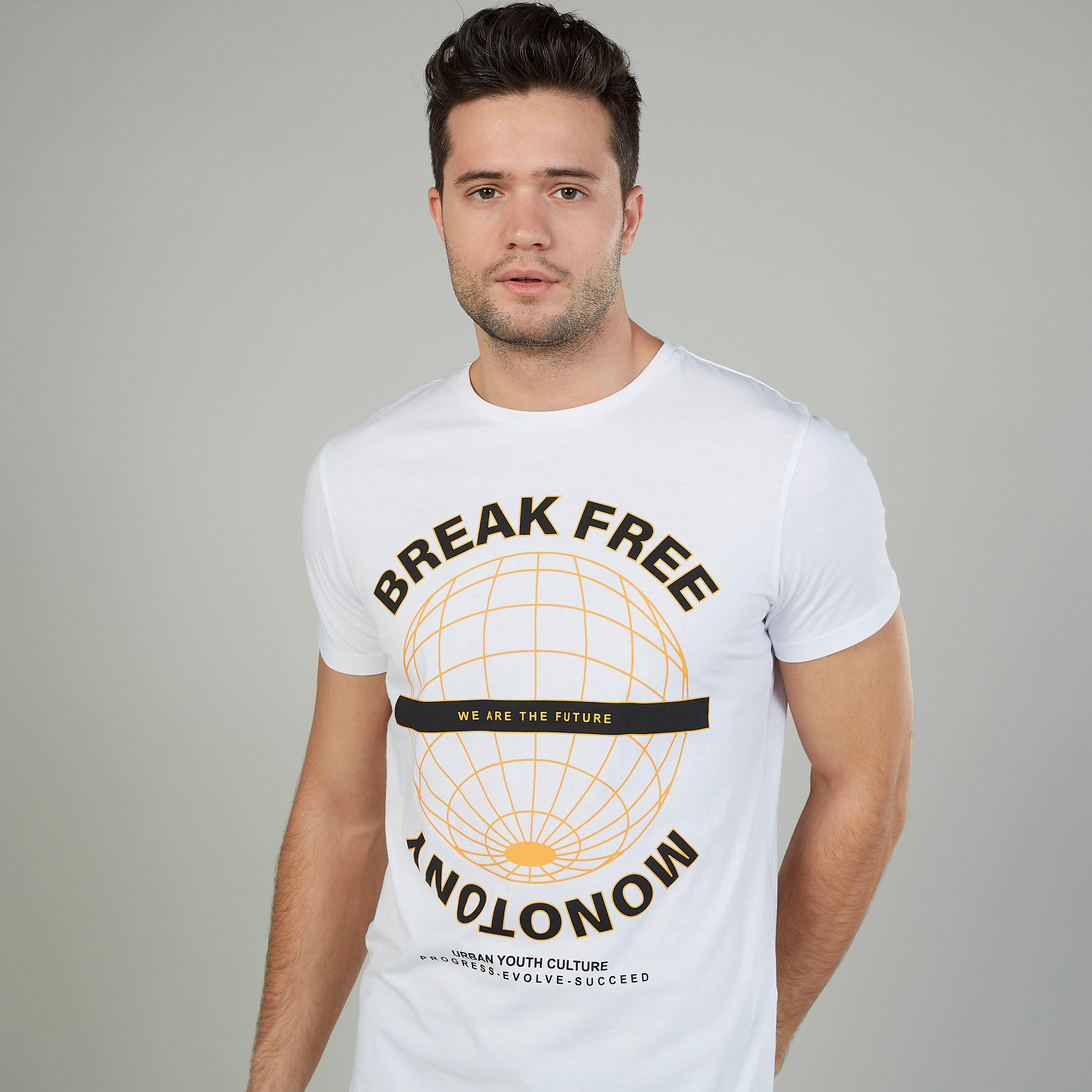 Typographic Print T-shirt with Crew Neck and Short Sleeves-men-clothing-tshirtsandpolos-tshirts-image-3