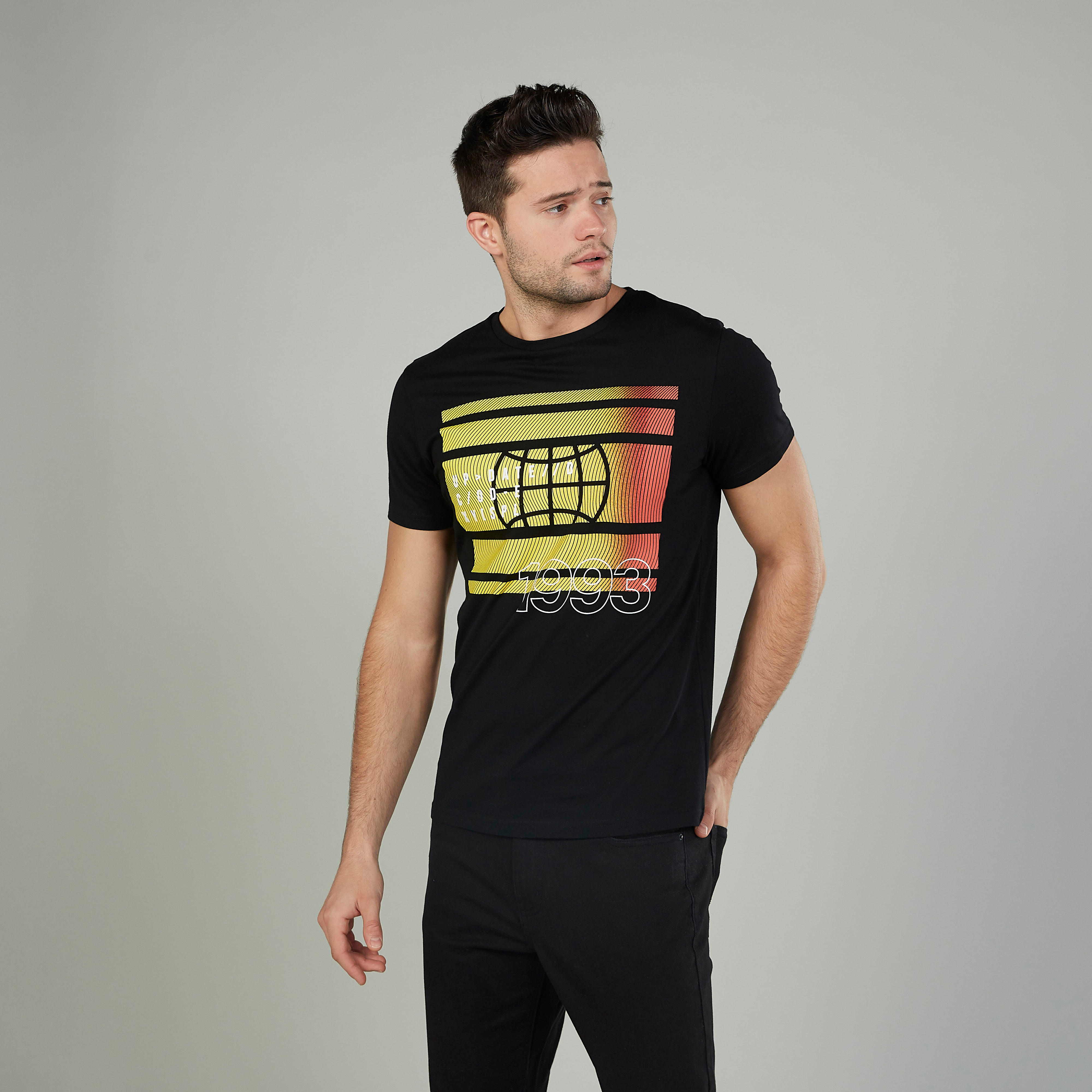 Printed T-shirt with Round Neck and Short Sleeves-men-clothing-tshirtsandpolos-tshirts-image-1