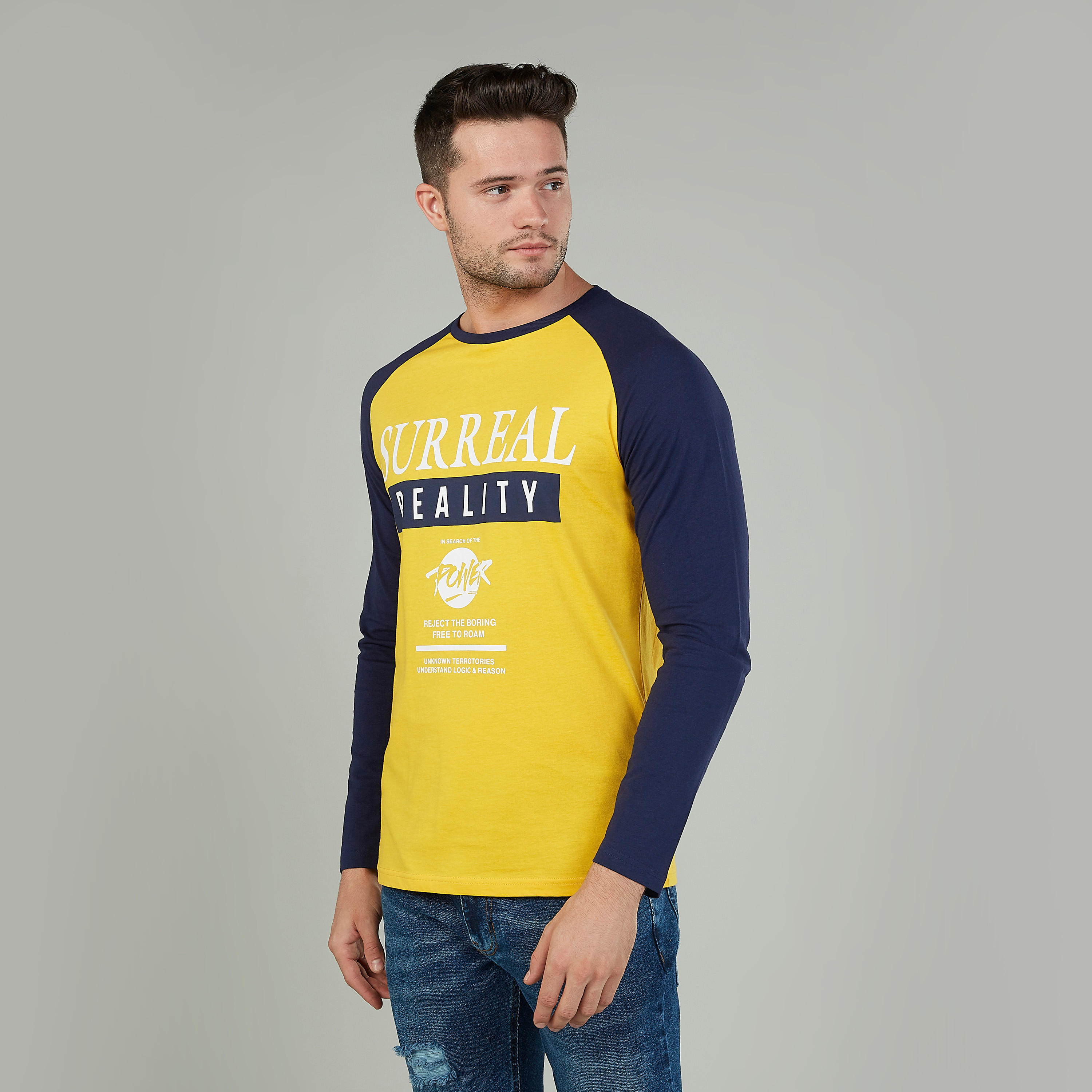 Printed T-shirt with Round Neck and Raglan Sleeves-men-clothing-tshirtsandpolos-tshirts-image-1