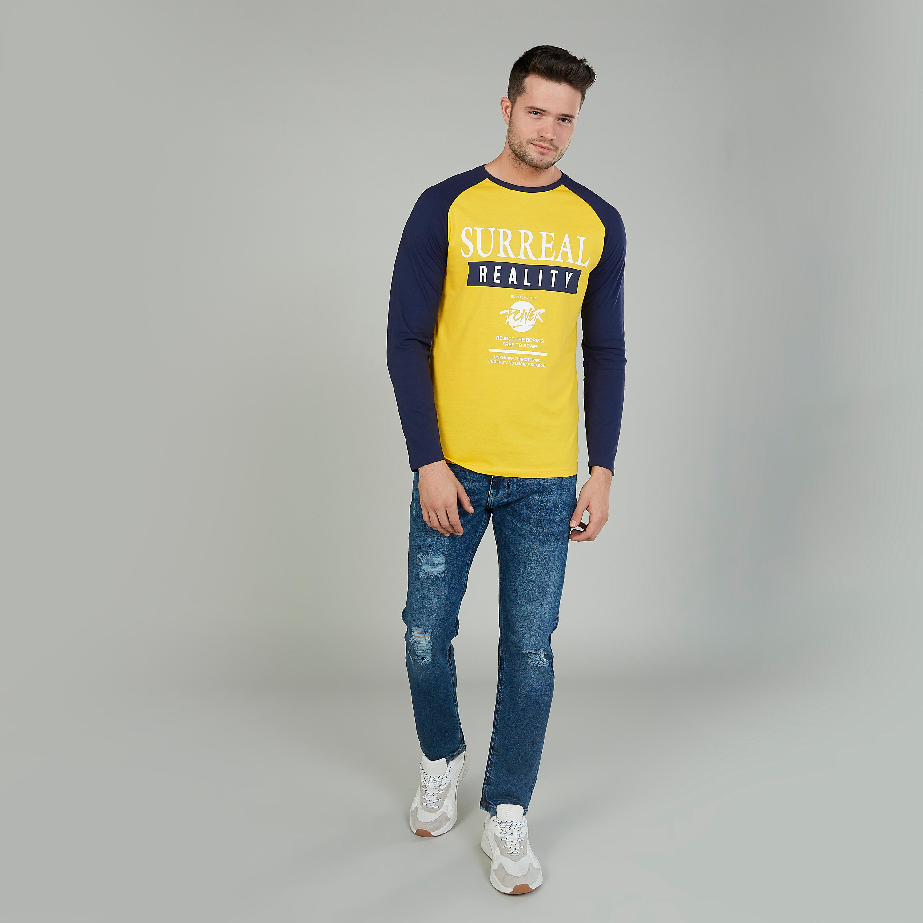 Printed T-shirt with Round Neck and Raglan Sleeves-men-clothing-tshirtsandpolos-tshirts-image-2