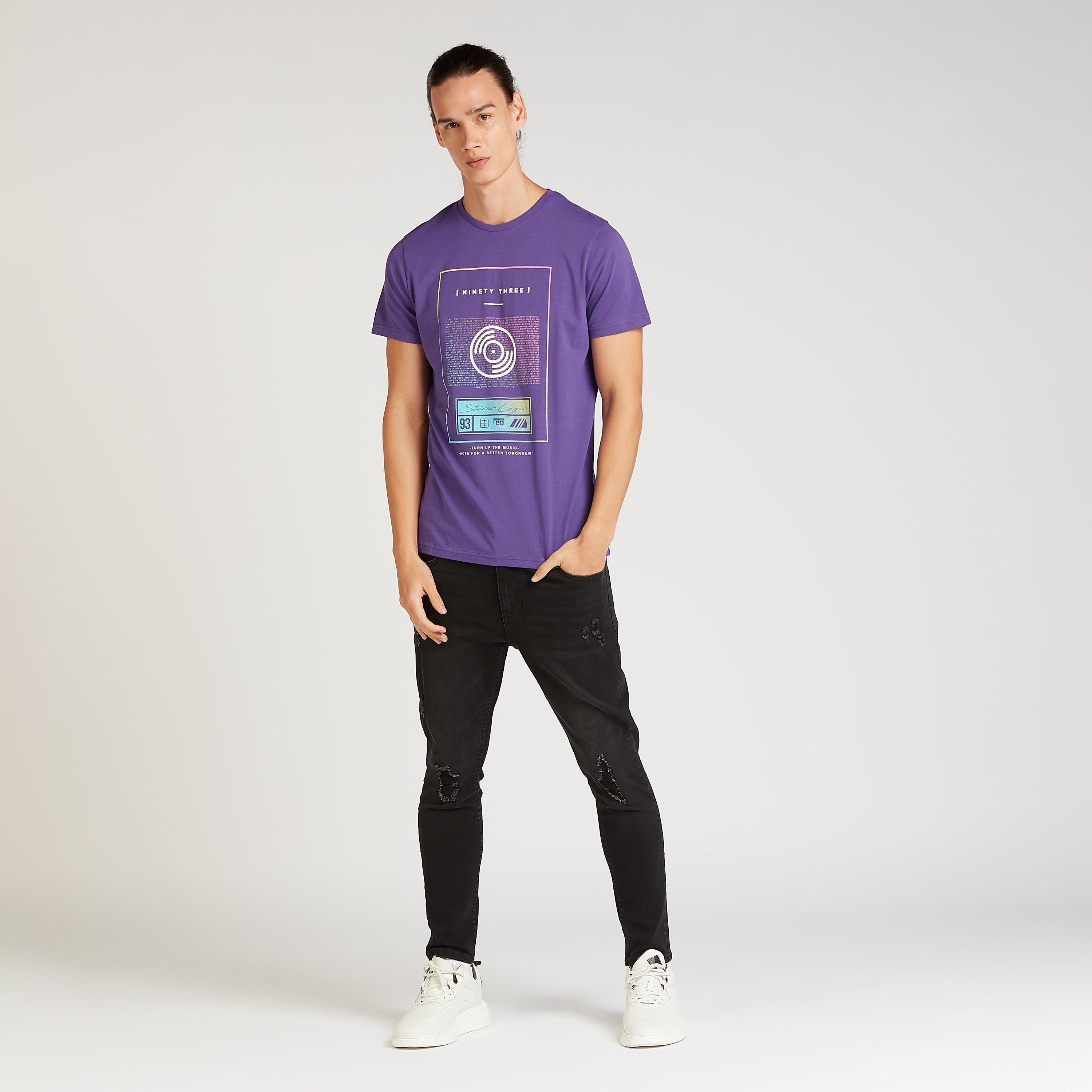 Slim Fit Printed T-shirt with Crew Neck and Short Sleeves-men-clothing-tshirtsandpolos-tshirts-image-2