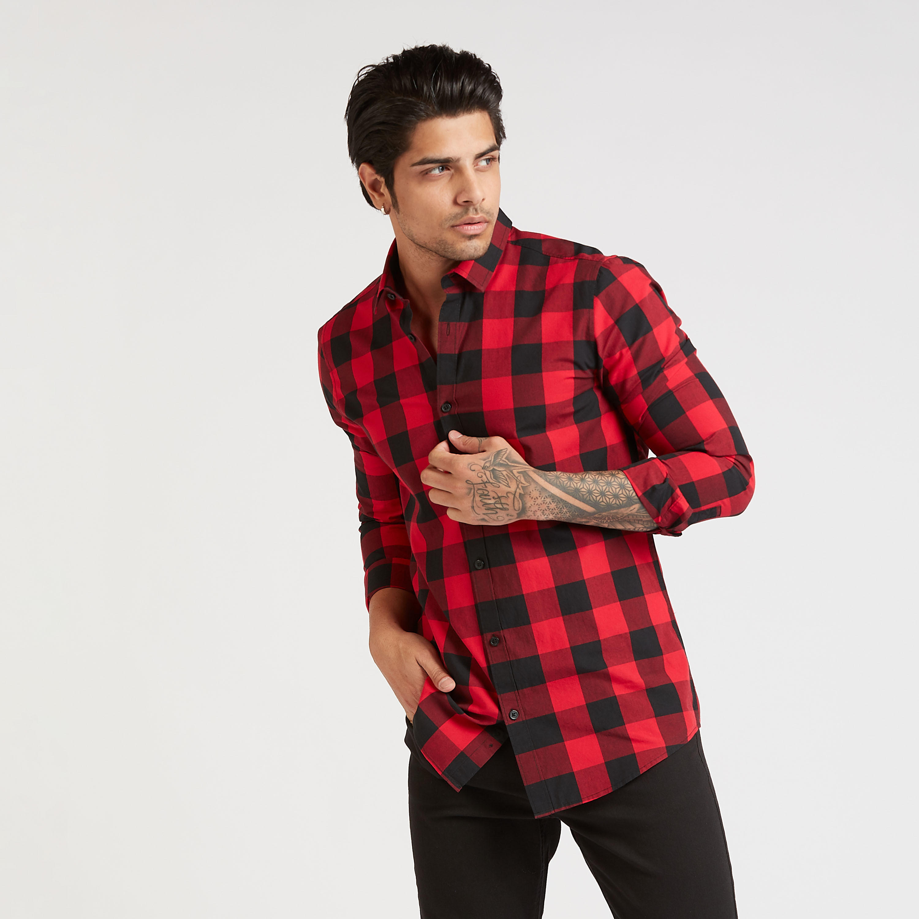 Checked Collared Neck Shirt with Long Sleeves-men-clothing-shirts-image-1