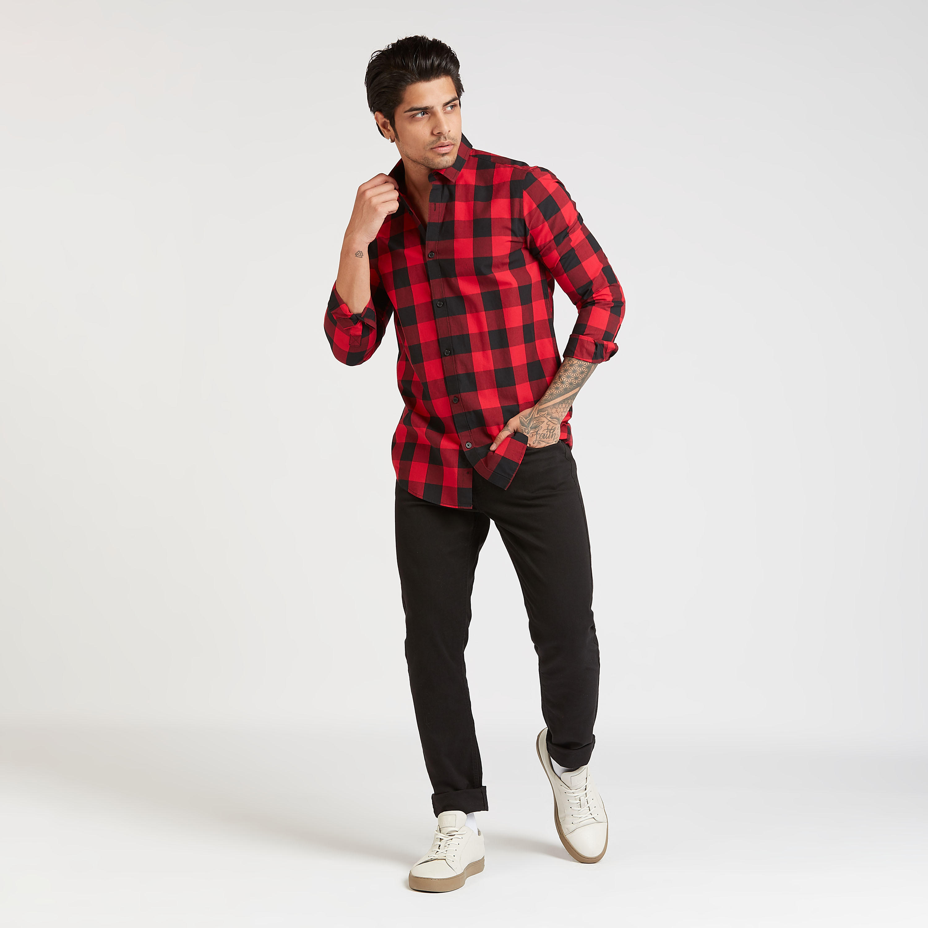 Checked Collared Neck Shirt with Long Sleeves-men-clothing-shirts-image-2