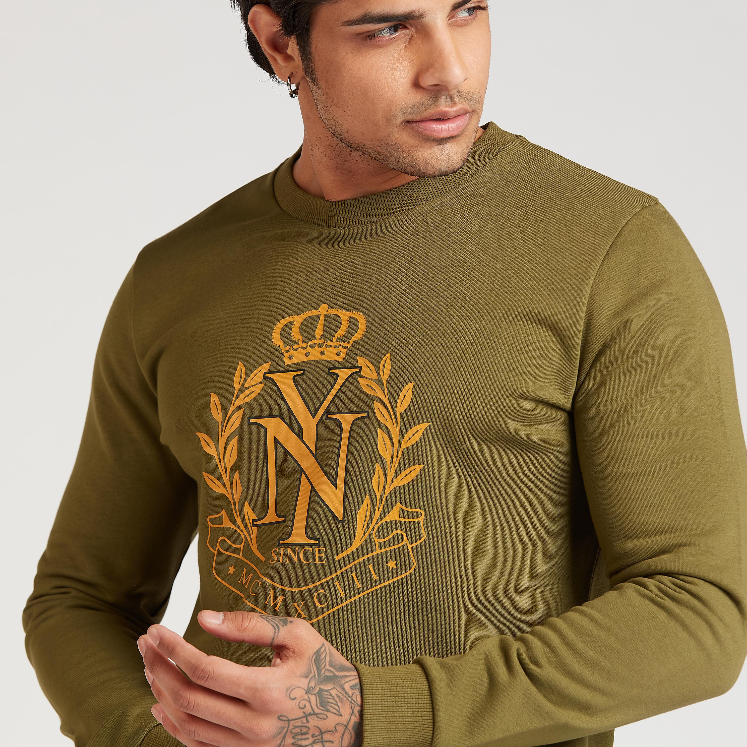 Slim Fit Printed Sweatshirt with Crew Neck and Long Sleeves-men-winterwear-hoodiesandsweatshirts-image-3