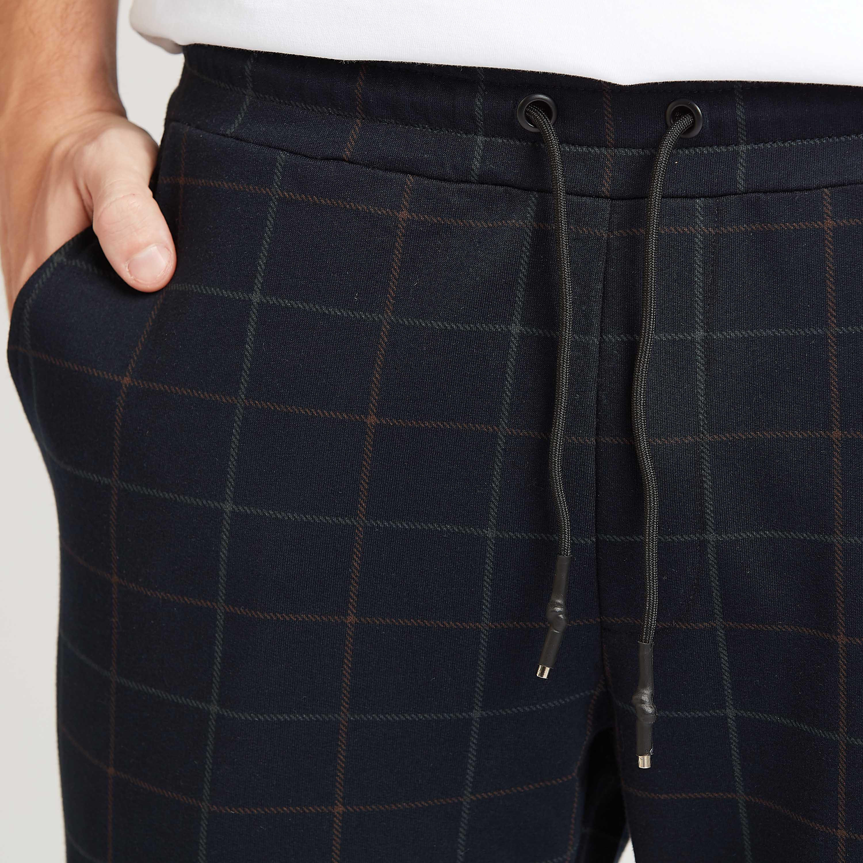 بنطلون سليم كاروهات بخصر متوسط الارتفاع و جيوب و رباط-men-clothing-bottoms-trousersandchinos-trousers-image-3