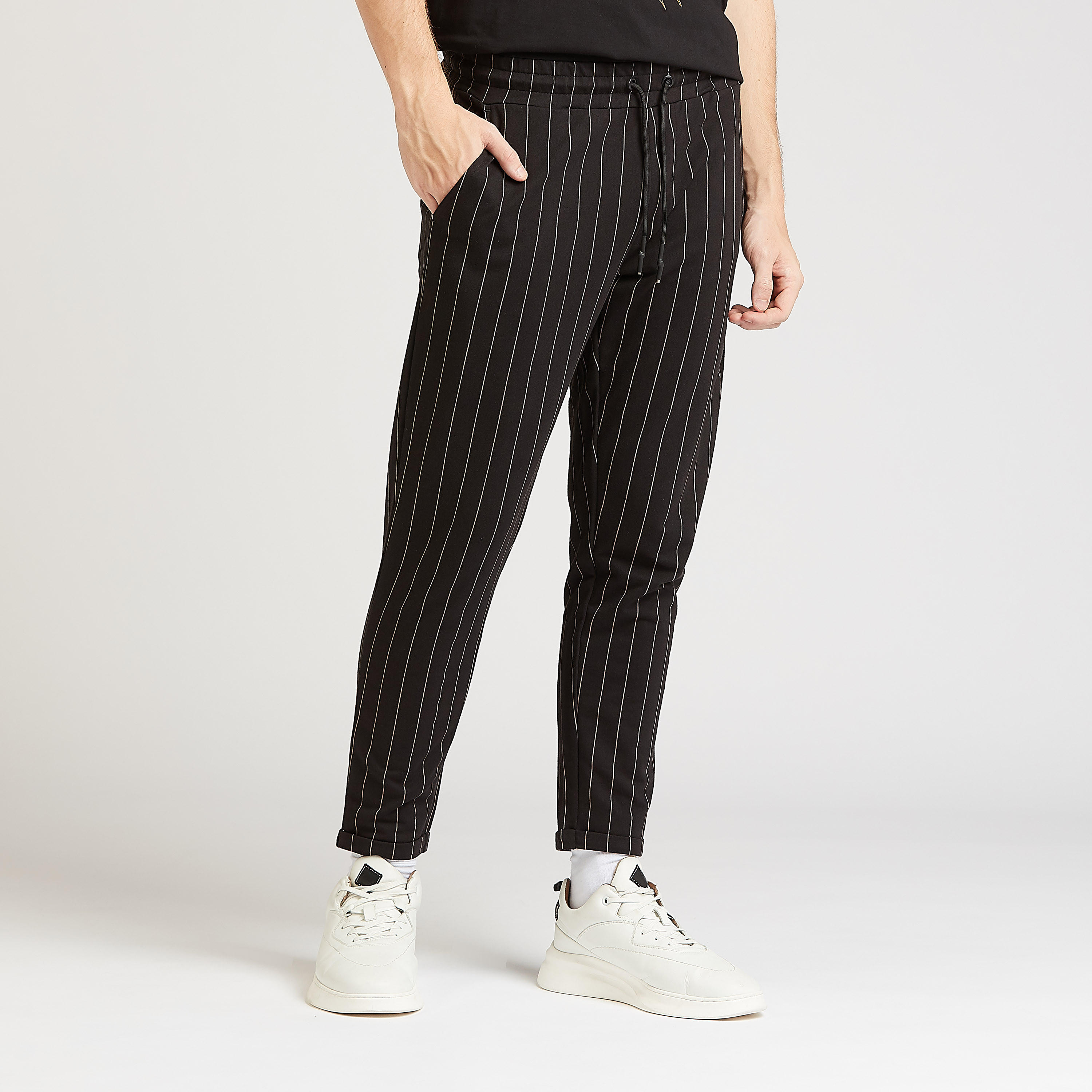 Slim Fit Striped Mid-Rise Trousers with Pocket Detail and Drawstring-men-clothing-bottoms-trousersandchinos-trousers-image-1