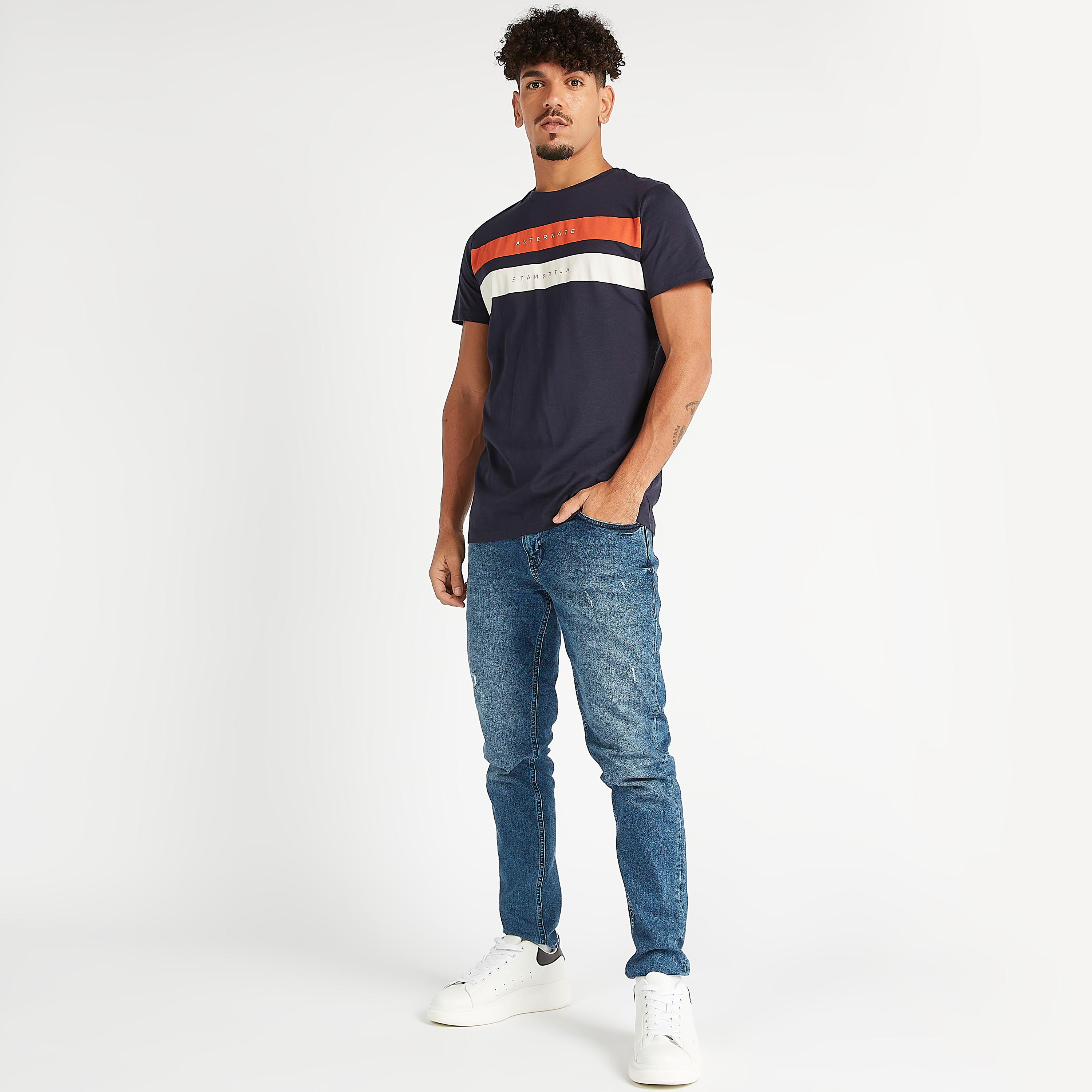 Printed Crew Neck T-shirt with Short Sleeves-men-clothing-tshirtsandpolos-tshirts-image-2