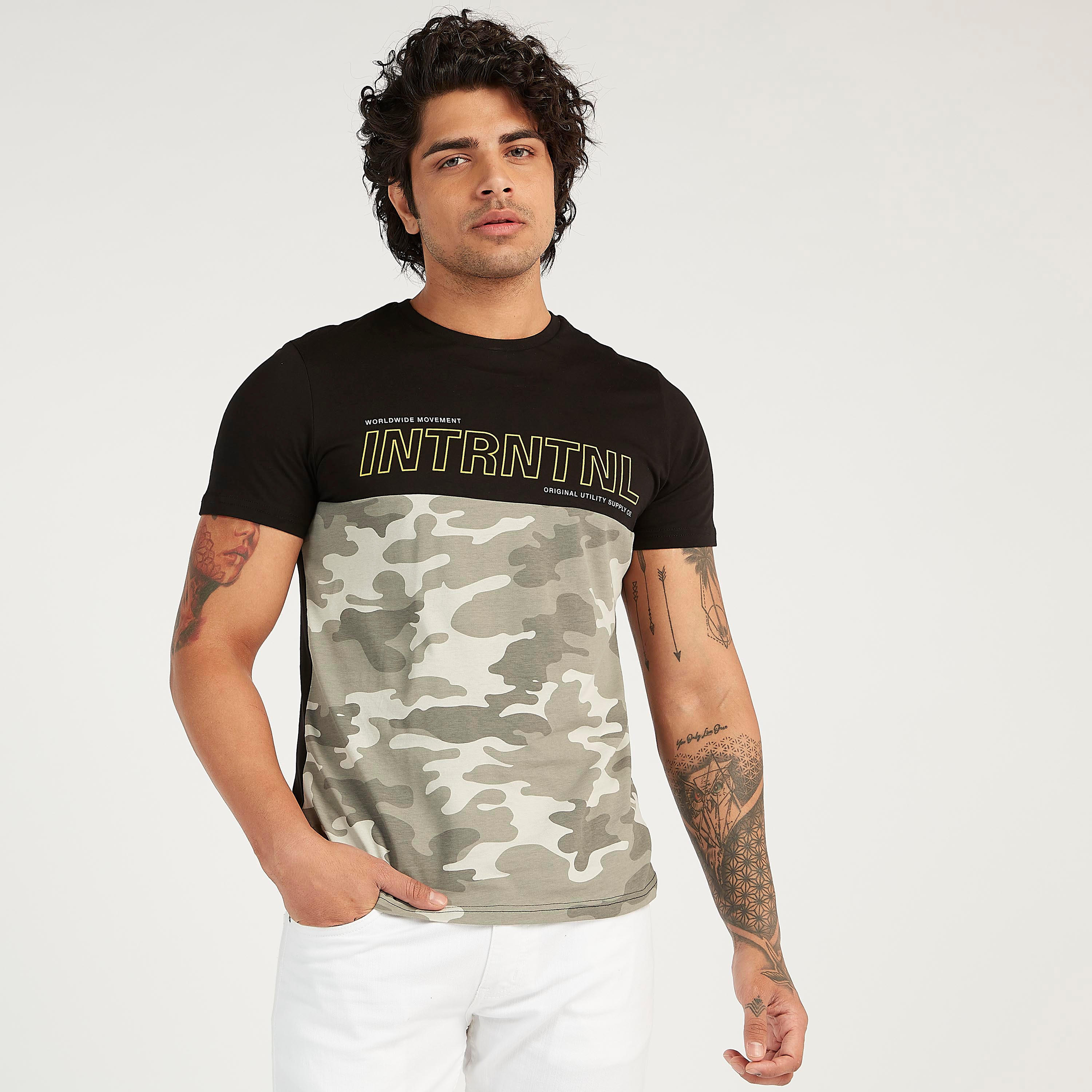 Printed Crew Neck T-shirt with Short Sleeves-men-clothing-tshirtsandpolos-tshirts-image-1
