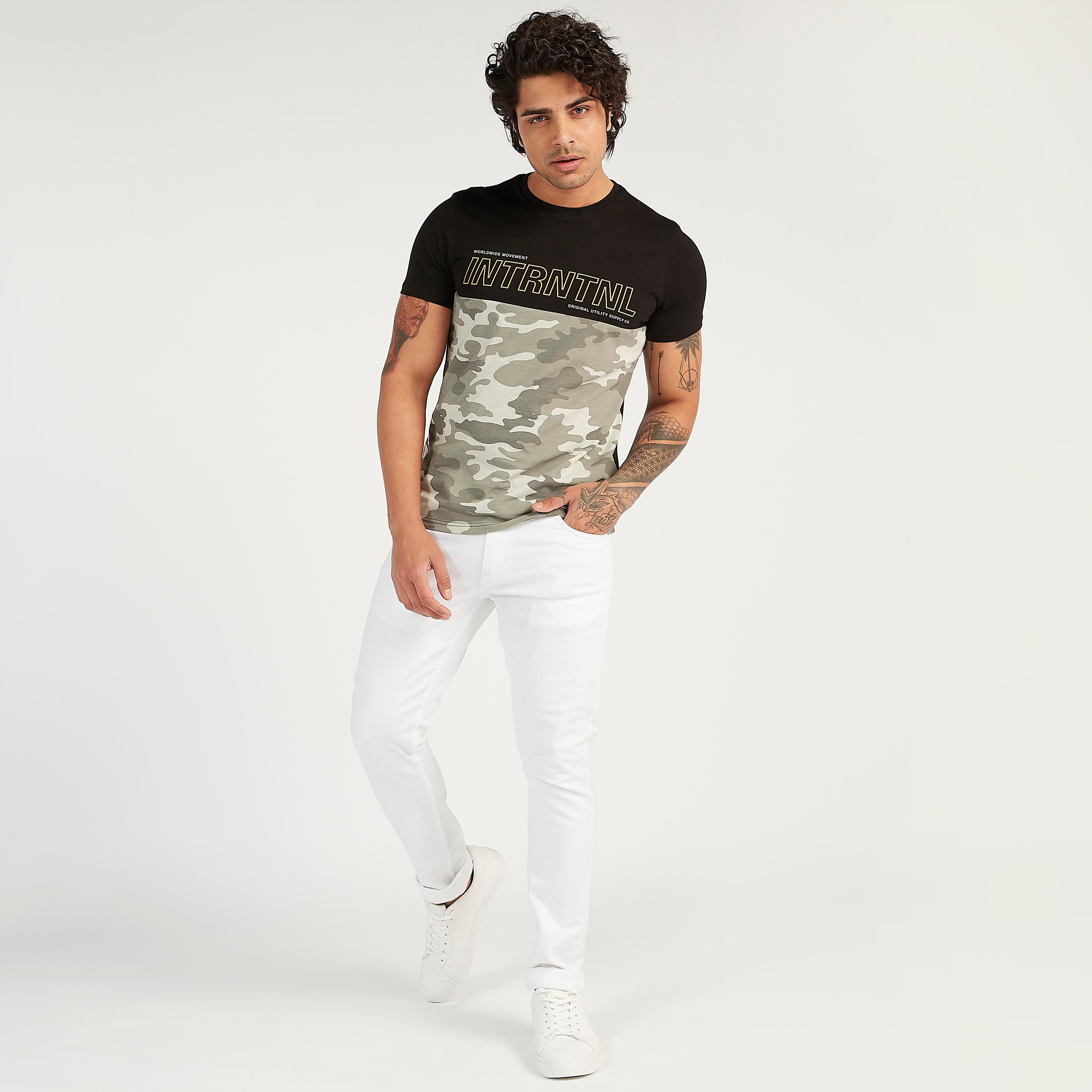 Printed Crew Neck T-shirt with Short Sleeves-men-clothing-tshirtsandpolos-tshirts-image-2