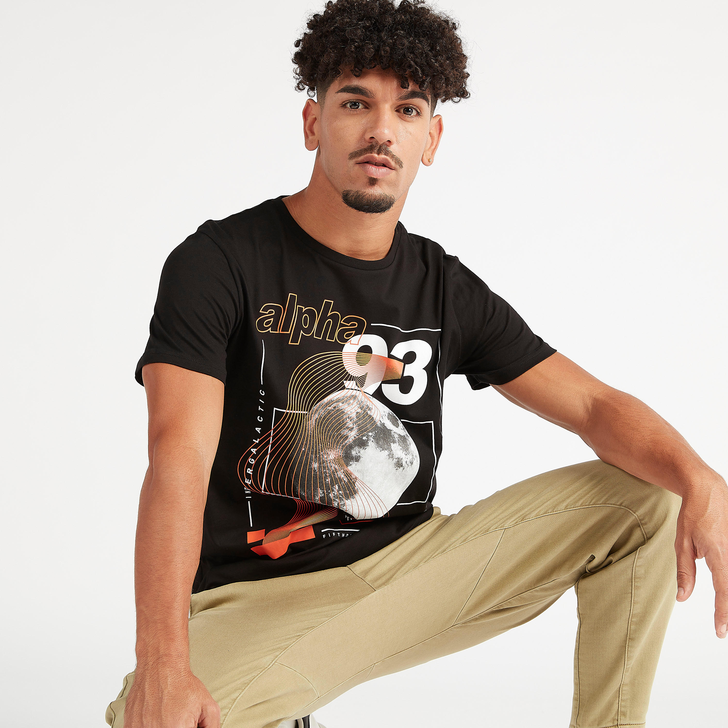 Graphic Print Crew Neck T-shirt with Short Sleeves-men-clothing-tshirtsandpolos-tshirts-image-1