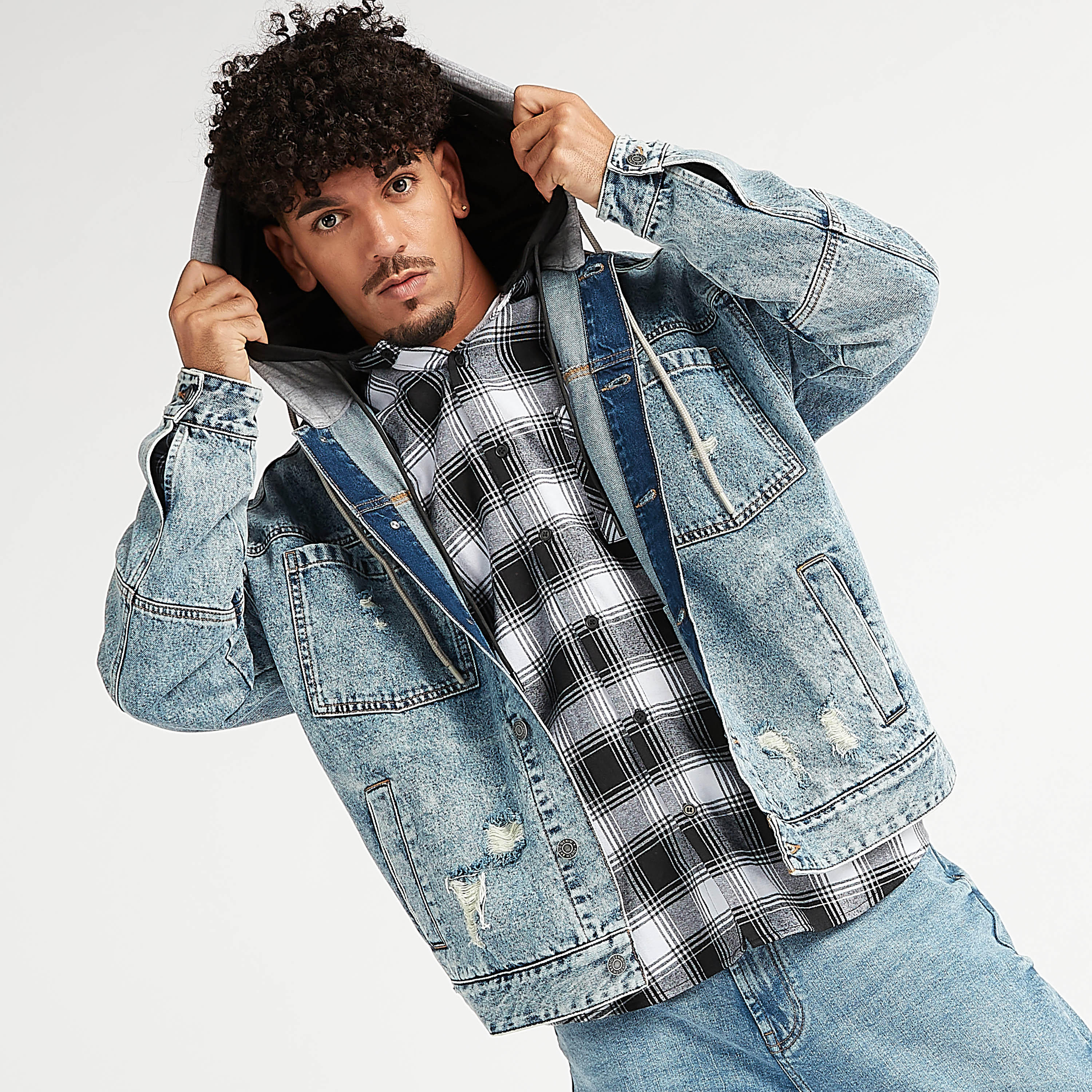 Sustainable Denim Hooded Jacket with Long Sleeves and Pockets-men-clothing-jacketsandblazers-jackets-image-1