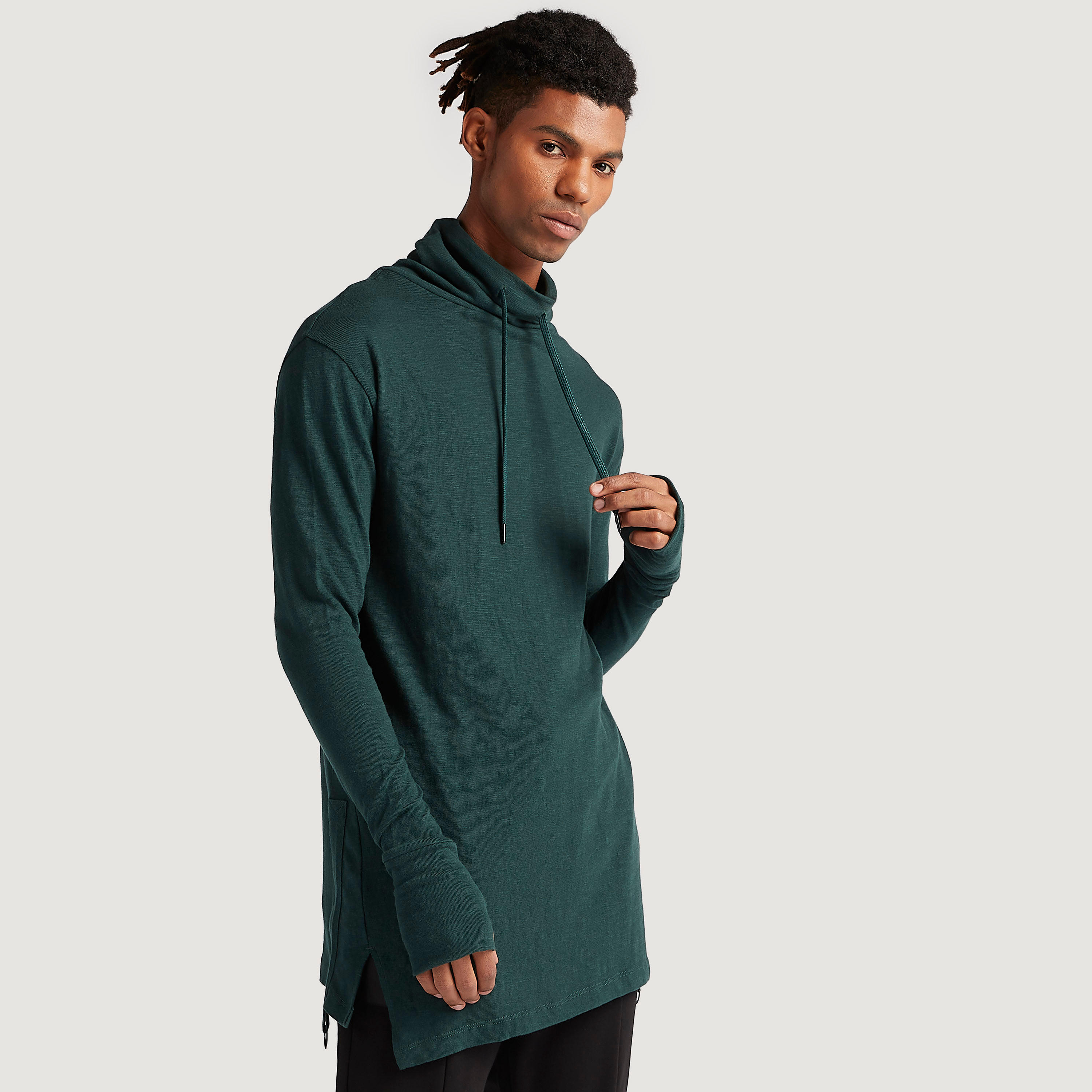 كنزة مستدامة طويلة سادة بياقة منسدلة وأكمام طويلة-men-clothing-sweatersandpullovers-image-1