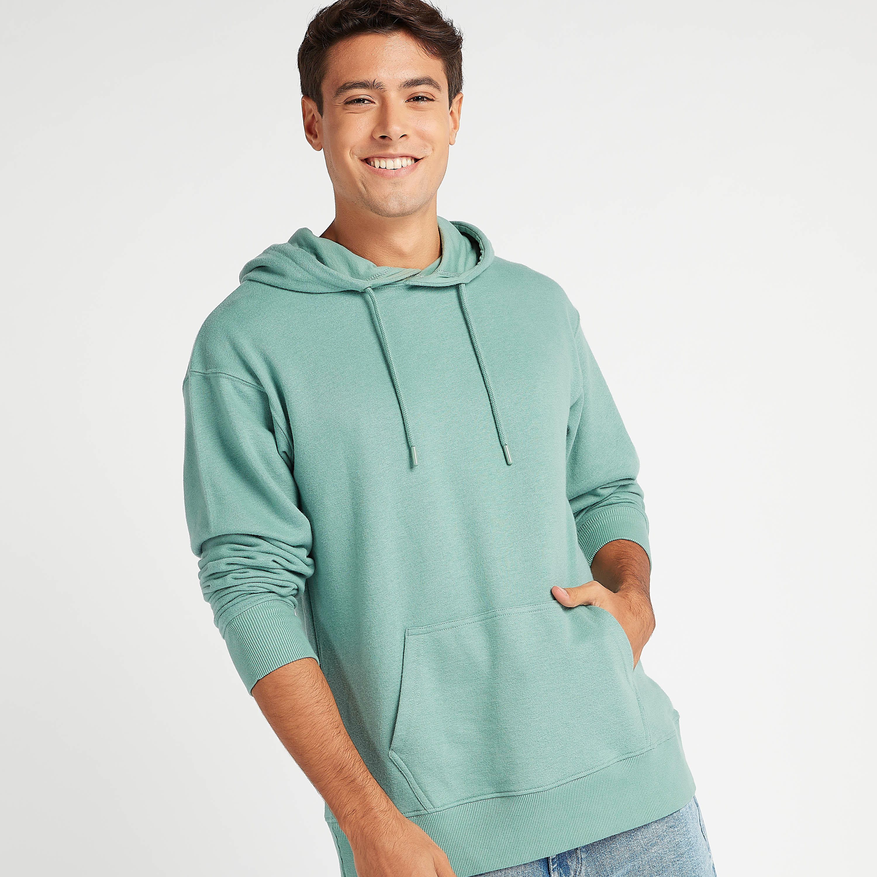 Sustainable Solid Hoodie with Long Sleeves and Kangaroo Pockets-men-winterwear-hoodiesandsweatshirts-image-1